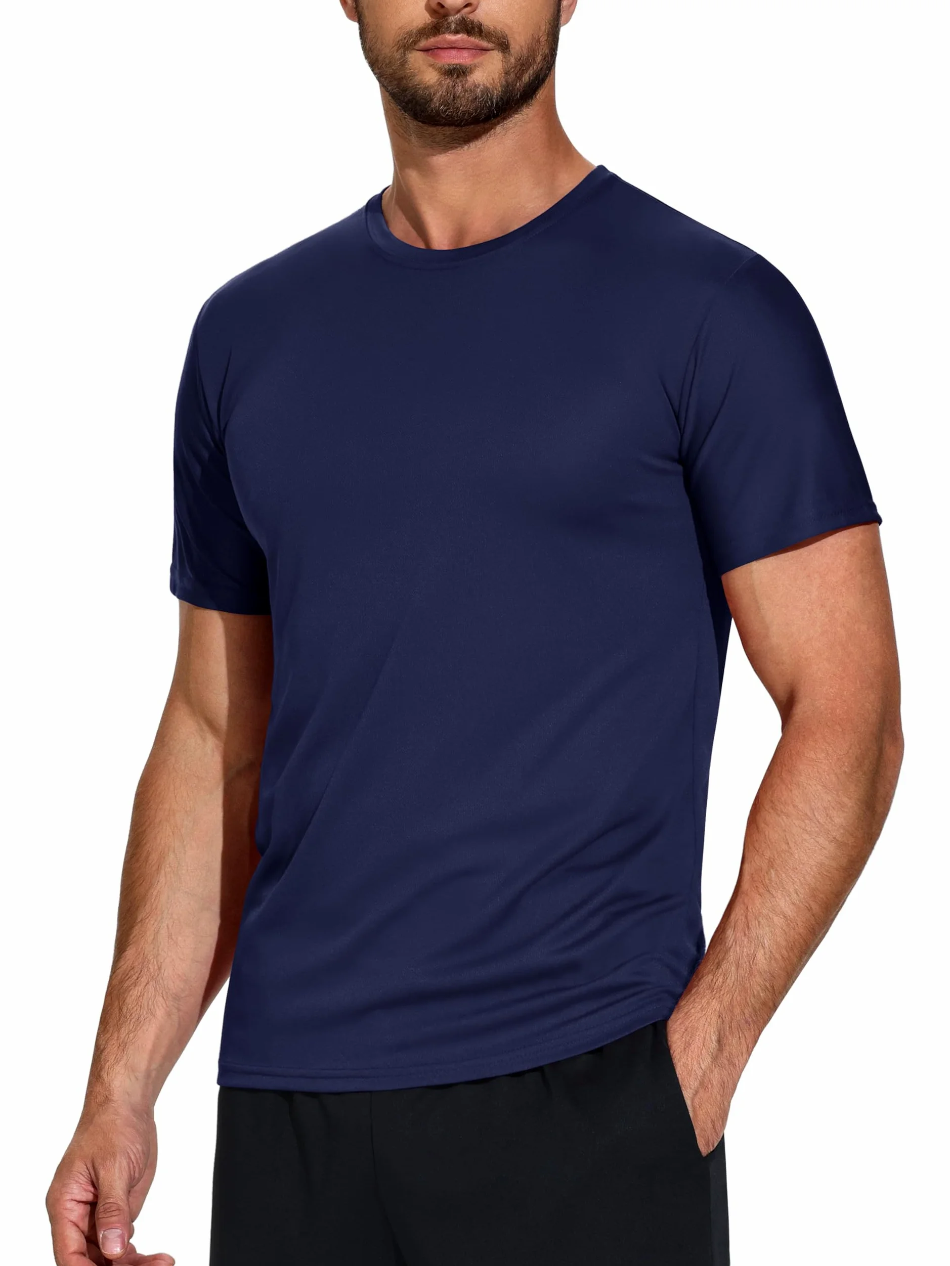 Paquete de 5 camisetas deportivas para hombre, absorben la humedad, de secado rápido, de manga corta, transpirables, activas, para gimnasio, correr, camisetas lisas de cuello redondo