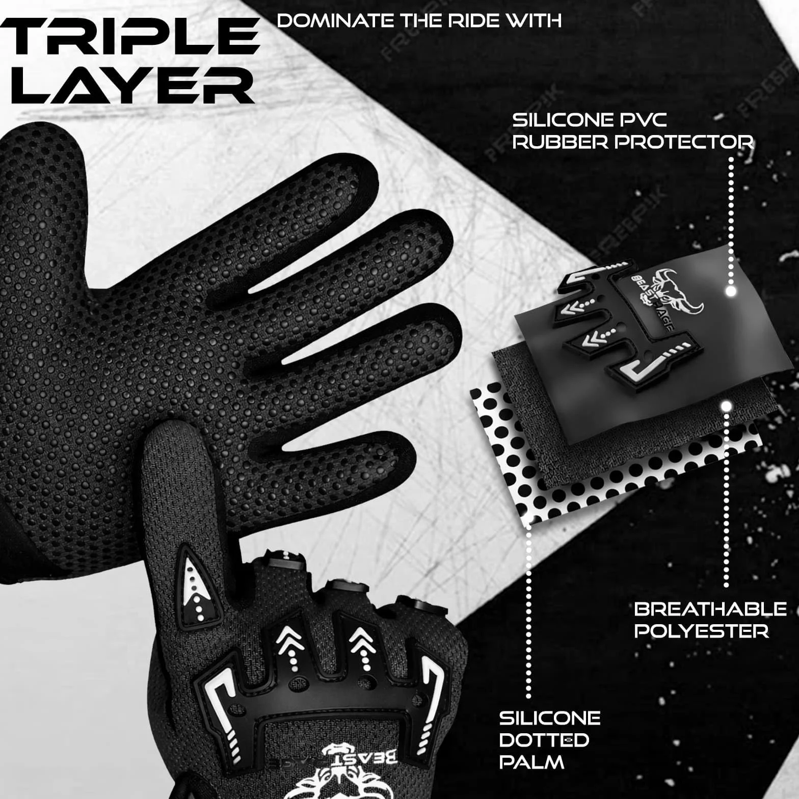 BEAST RAGE Guantes de bicicleta para niños, guantes de motocross y BMX para niños y niñas, agarre antideslizante, transpirables, ligeros, guantes de moto para niños