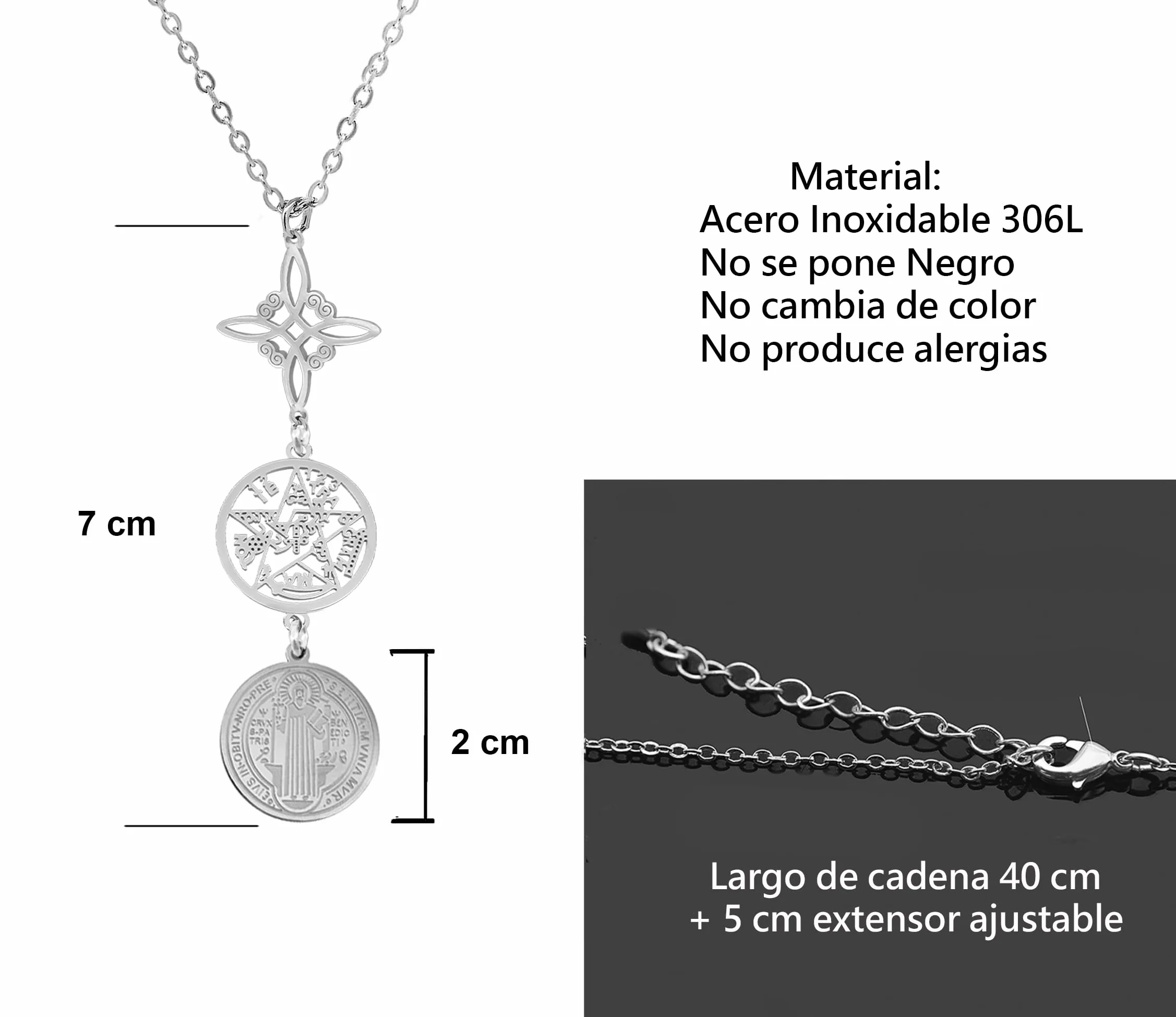 Collar de Mujer colgante Nudo de Bruja y Tetragramatón 7 CHAKRAS Símbolos Espirituales Yoga Reiki Meditación Amuleto