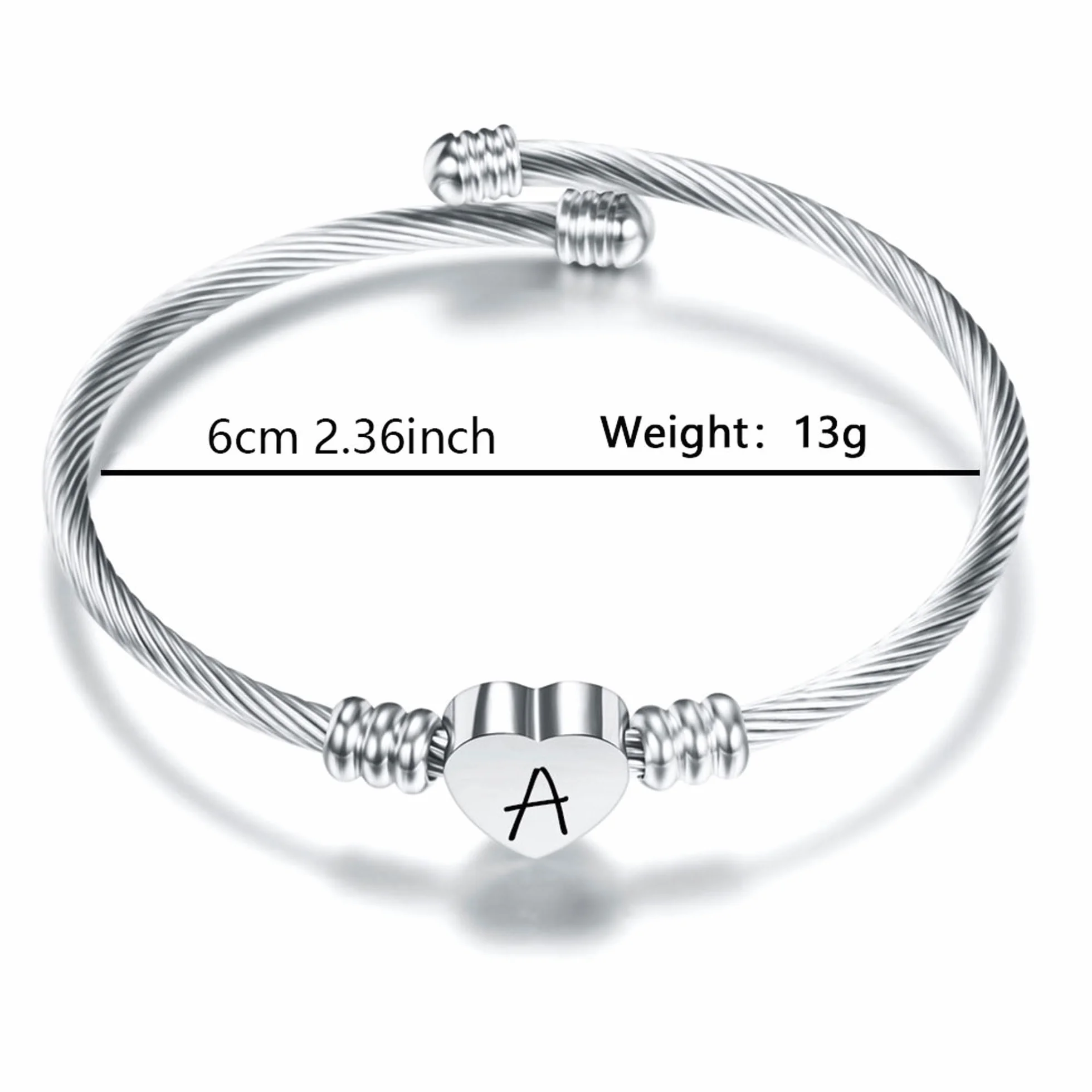 Pulsera Plata Amor Corazón 26 Letra Inicial Alfabeto A-Z Ajustable Regalo Hija Hijo