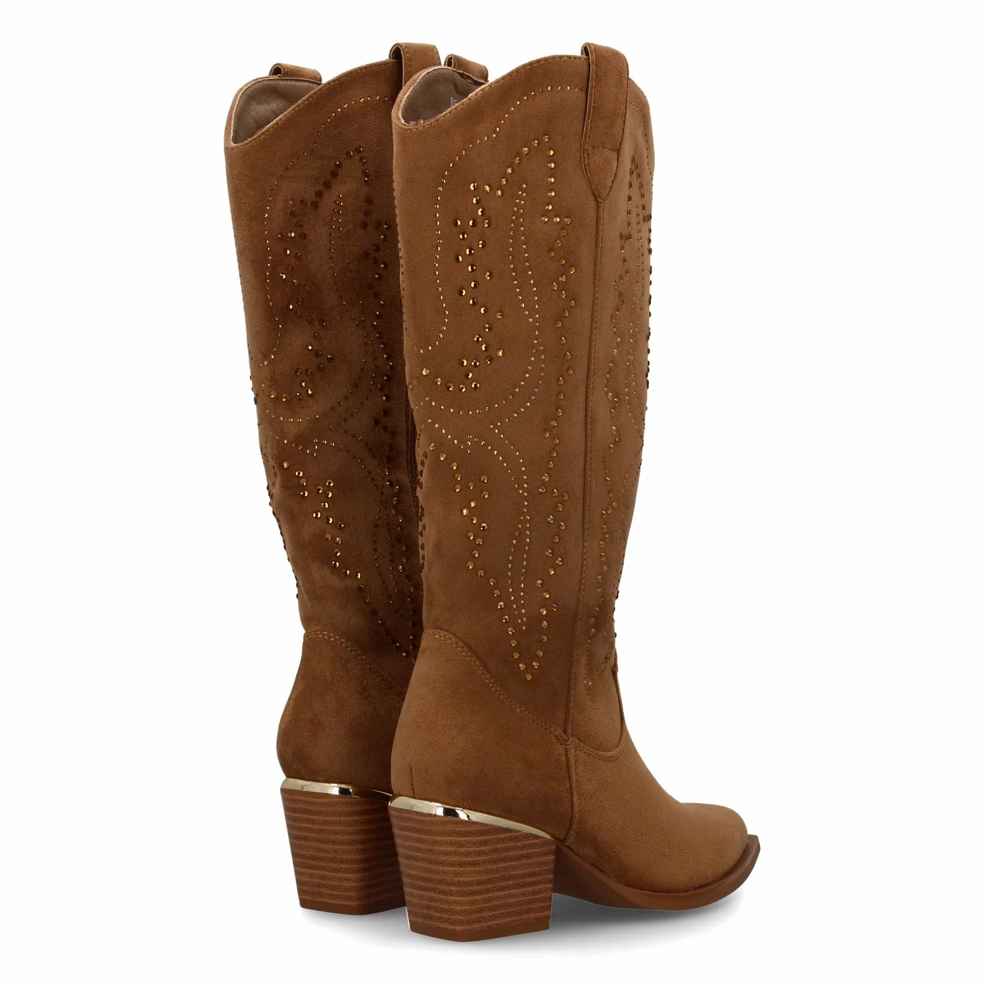 Botas de Mujer con Diseno de Brillantes en la Cana, Tacon Cubano de 6cm. Estilo Cowboy con Cierre de Cremallera.