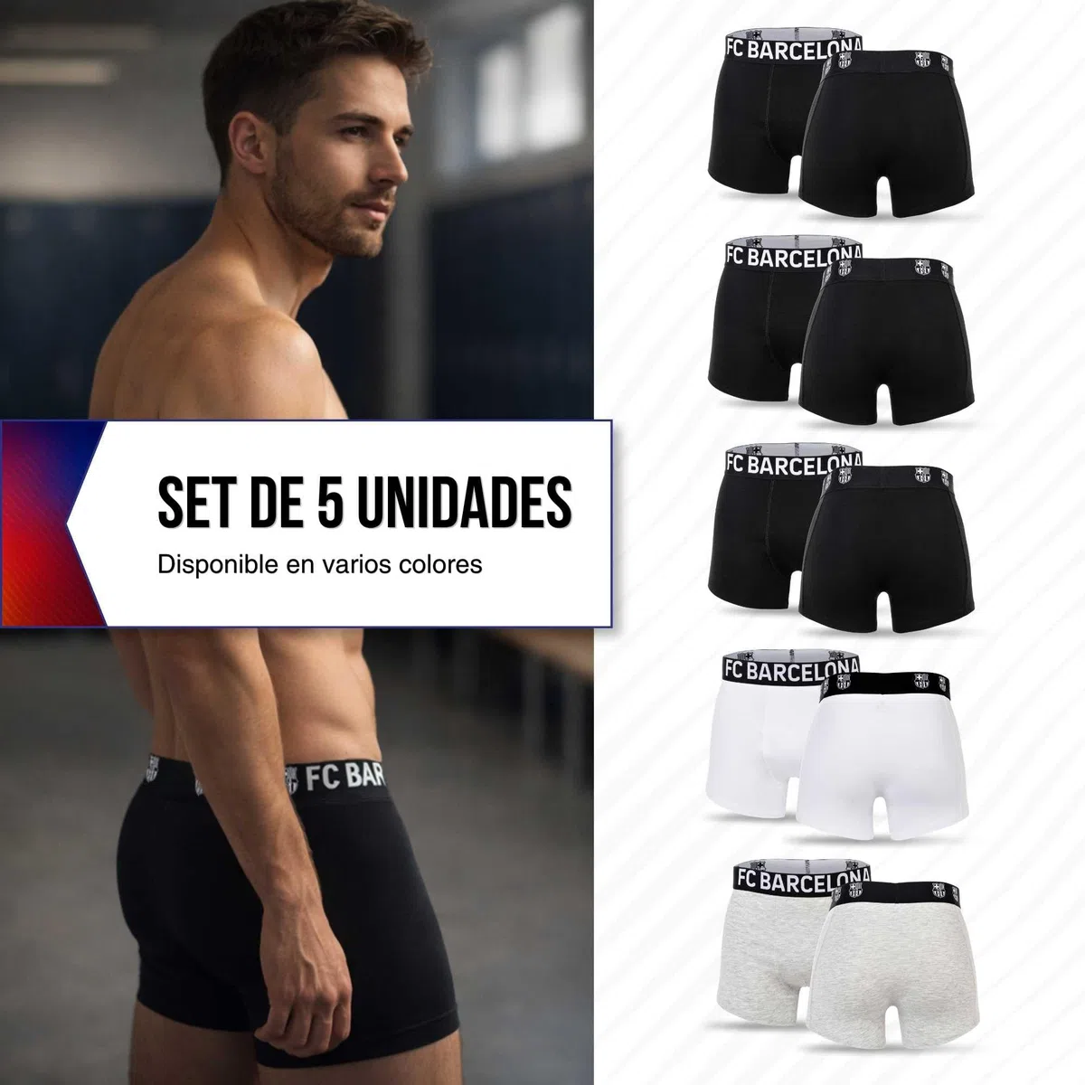 Calzoncillos tipo bóxer para hombre, 5 unidades, producto oficial del FC Barcelona, juego de calzoncillos para hombre