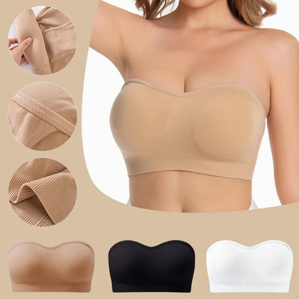 Sujetador Bandeau para Mujer Sujetador Sin Tirantes Bralette Invisible Inalámbrico con Tirantes Acolchados y Convertibles Desmontables Ropa Interior Top de Tubo de Soporte para Todos los Días Boda