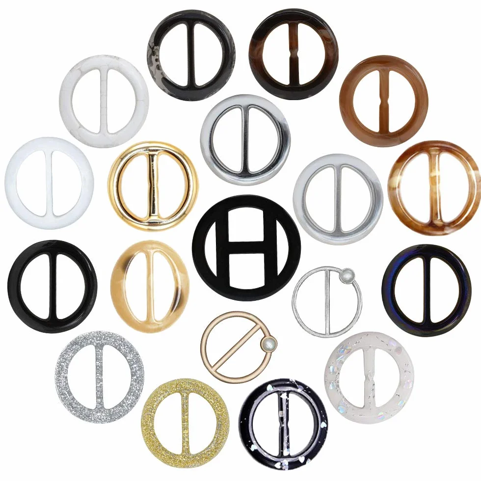 30pc Resina de plástico Metal camiseta Cinturón Ropa Clips Anillo Bufanda Hebilla Fiesta de Moda Colorida Decoración pañuelo para el cuello Perla