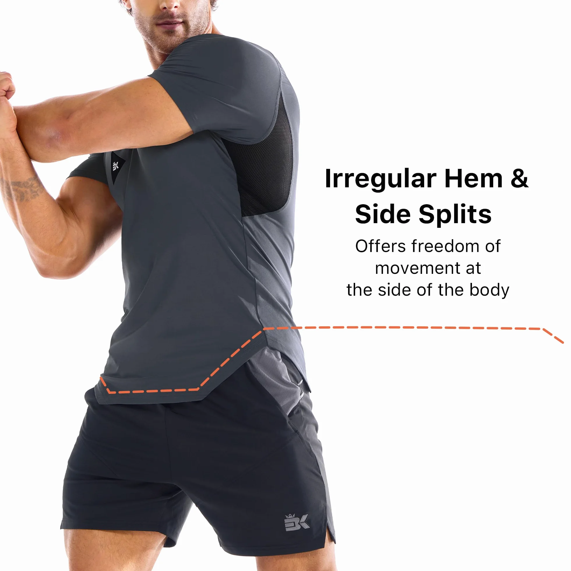 BROKIG Camiseta de gimnasio irregular para hombre, camiseta deportiva de ajuste muscular, camiseta de secado rápido, camiseta transpirable para correr