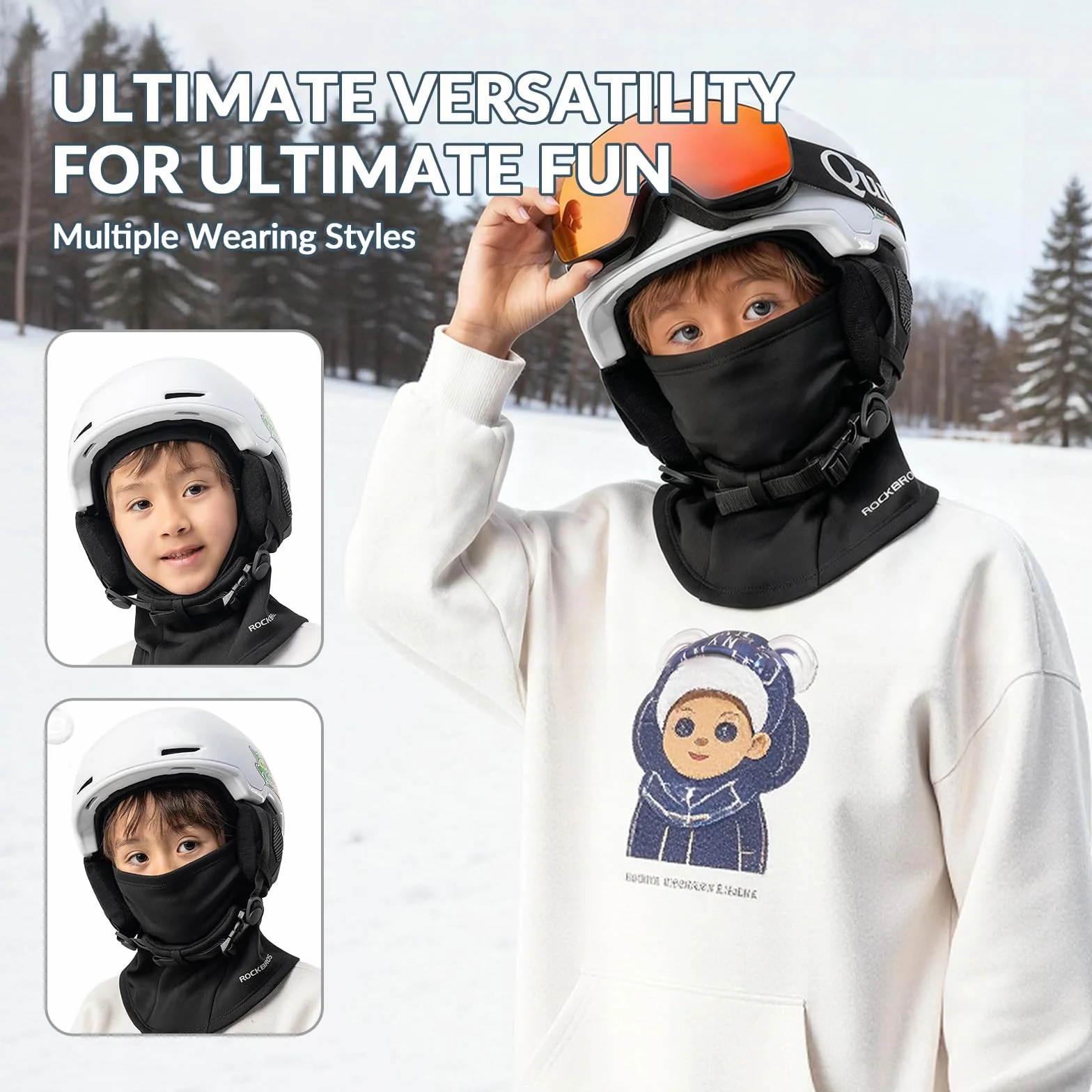 ROCKBROS Pasamontañas Térmico Niño Anti Viento Transpirable para Bicicleta Snowboard Esquí Running