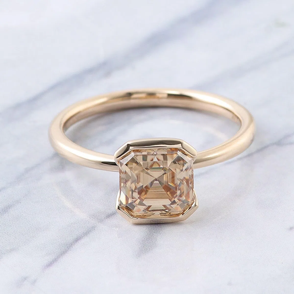 Anillos de oro amarillo de 18 quilates Moissanita, Anillos de pareja Simple, Rectangular Champán Solitario Moissanite Anillos Mujeres