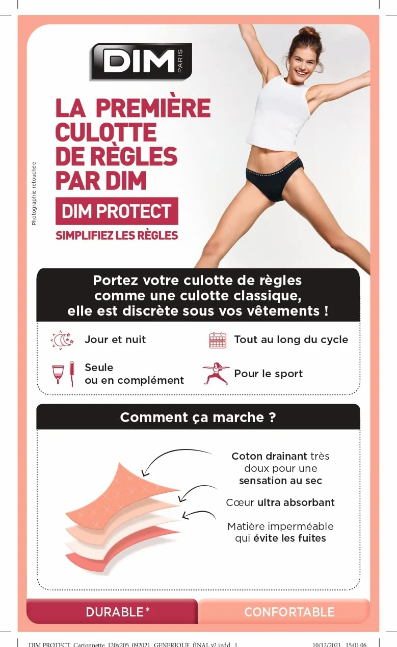 Dim Braga Tipo Short Menstrual Flujo Abundante En Algodón Orgánico Dim Protect Mujer x2