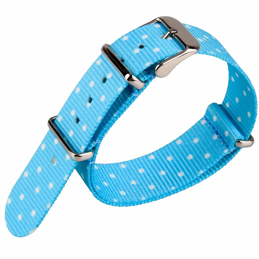 Correa para reloj de tejido de nailon, calidad militar, 20 mm de ancho, diseño de lunares, color azul