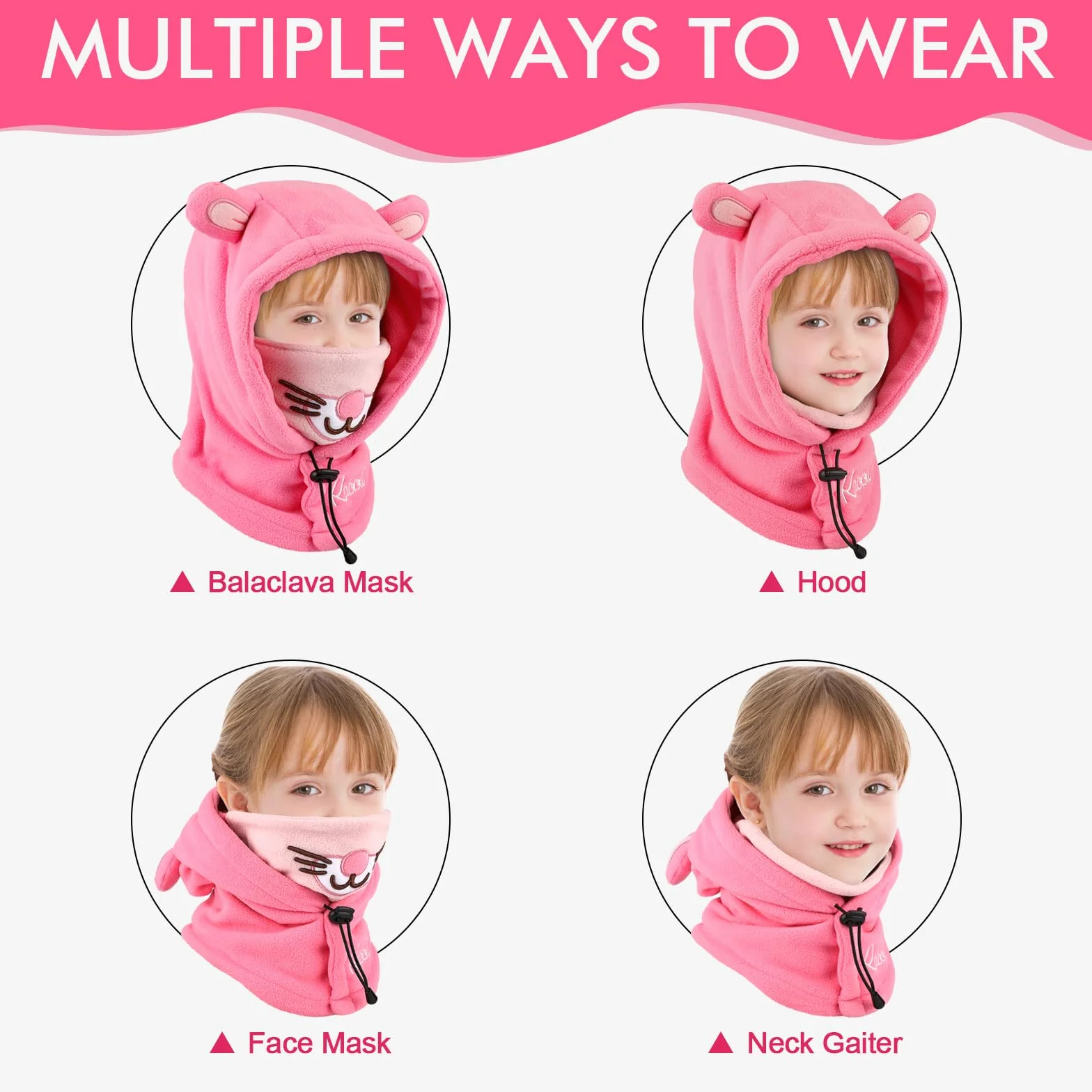 Pasamontañas Térmicos Invierno Niños 3D Animal Máscara Esquí Ciclismo Forro Polar Calentador Cuello