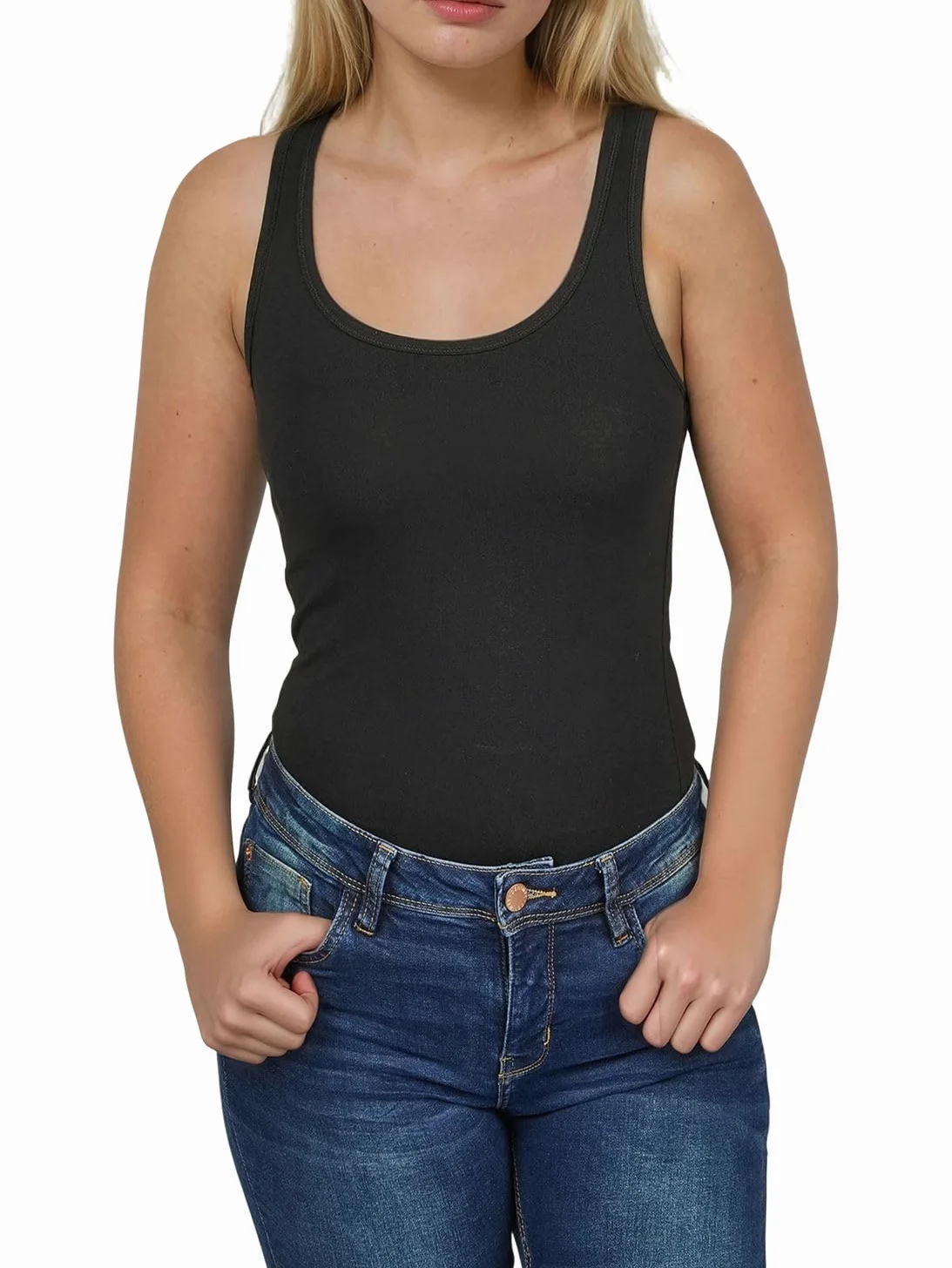 ONLY Onllive LUV - Camiseta sin mangas para mujer, corte ajustado, 4 unidades, cuello redondo, sin mangas, monocolor, negro, blanco, beige, rojo, verde, azul, azul marino, S, M, L, XL, XXL