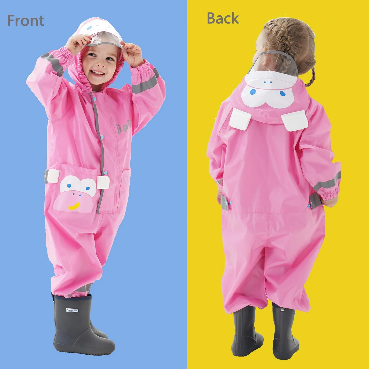 Impermeables para Bebé Niñas Niños Chubasqueros Chaquetas Capa de Lluvia Encapuchado Mono de Bolsillo Patrón Animal Reflectante Abrigos Impermeables Unisex Bebé Infante Niños 1-8 Años