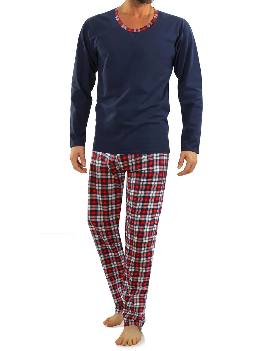 Sesto Senso Pijama Hombre Largo Invierno Clásico Algodon 2 Piezas Ropa De Dormir Conjunto Camisa Manga Larga Pantalones Largos M Granat WALDI