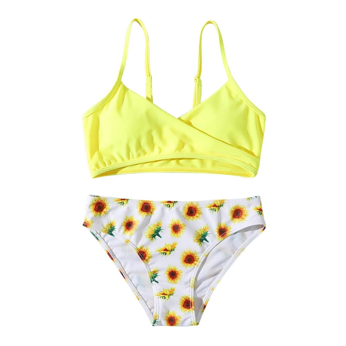 Generisch Bañador para niños pequeños, niñas, deportes, girasoles amarillos, estampados, bikini, dividido, bañador de playa