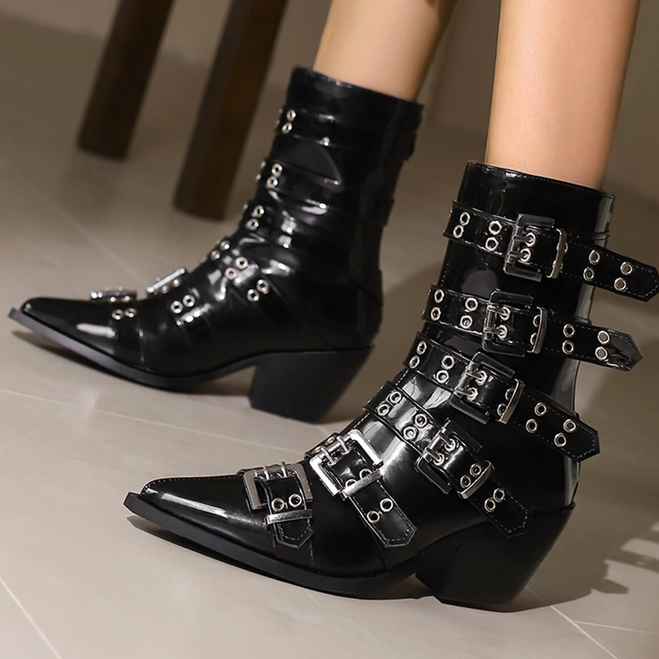 Puntiagudo Botas de Vaquero Mujer Tacón Ancho