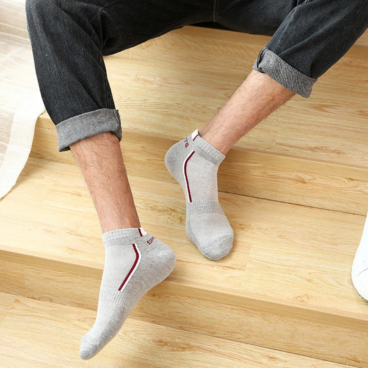 UKKO Calcetines de Hombre 10 Parines Hombres Calcetines De Los Hombres Calcetines De Algodón Transpirables Verano Corte Delgado Tamaño Corto 38-48-10 White Yellow,Plus Szie43-48