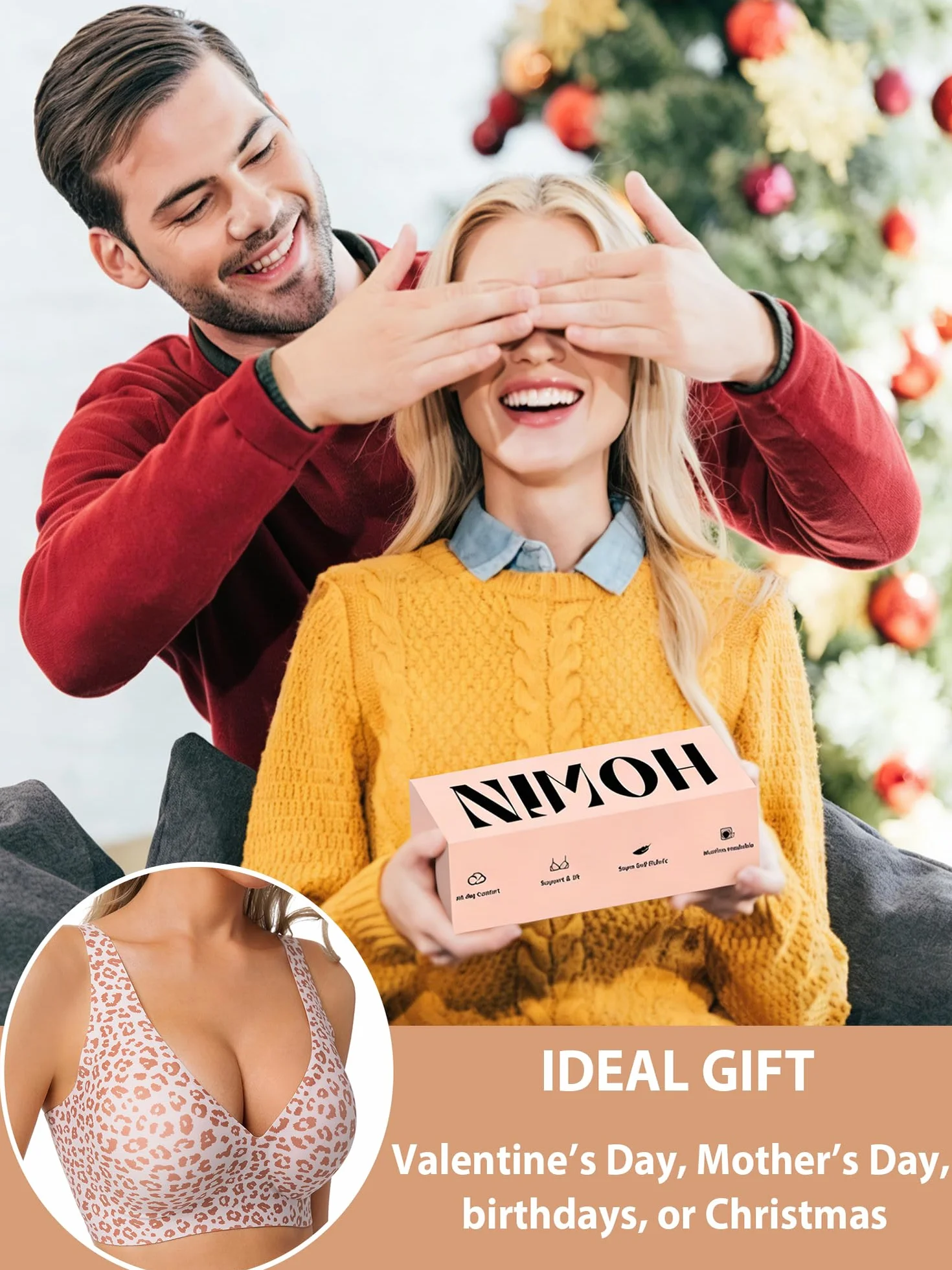 HOWIN Sujetador sin Aros ni Costuras Push Up con Relleno, Escote Profundo Invisible Bralette Mujer