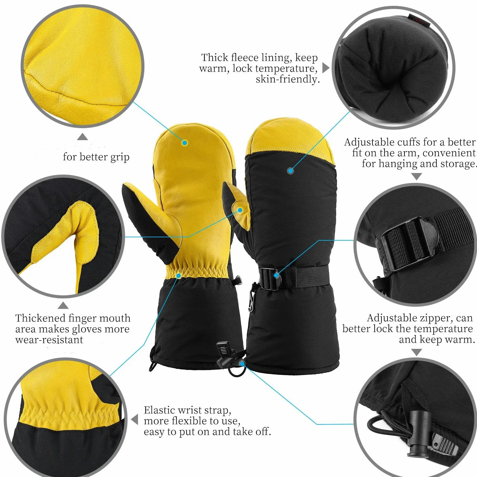 Guantes térmicos de Invierno para esquí, Snowboard, Motociclismo, Ciclismo, Hombre y Mujer, cálidos para la Nieve (Amarillo 1019)