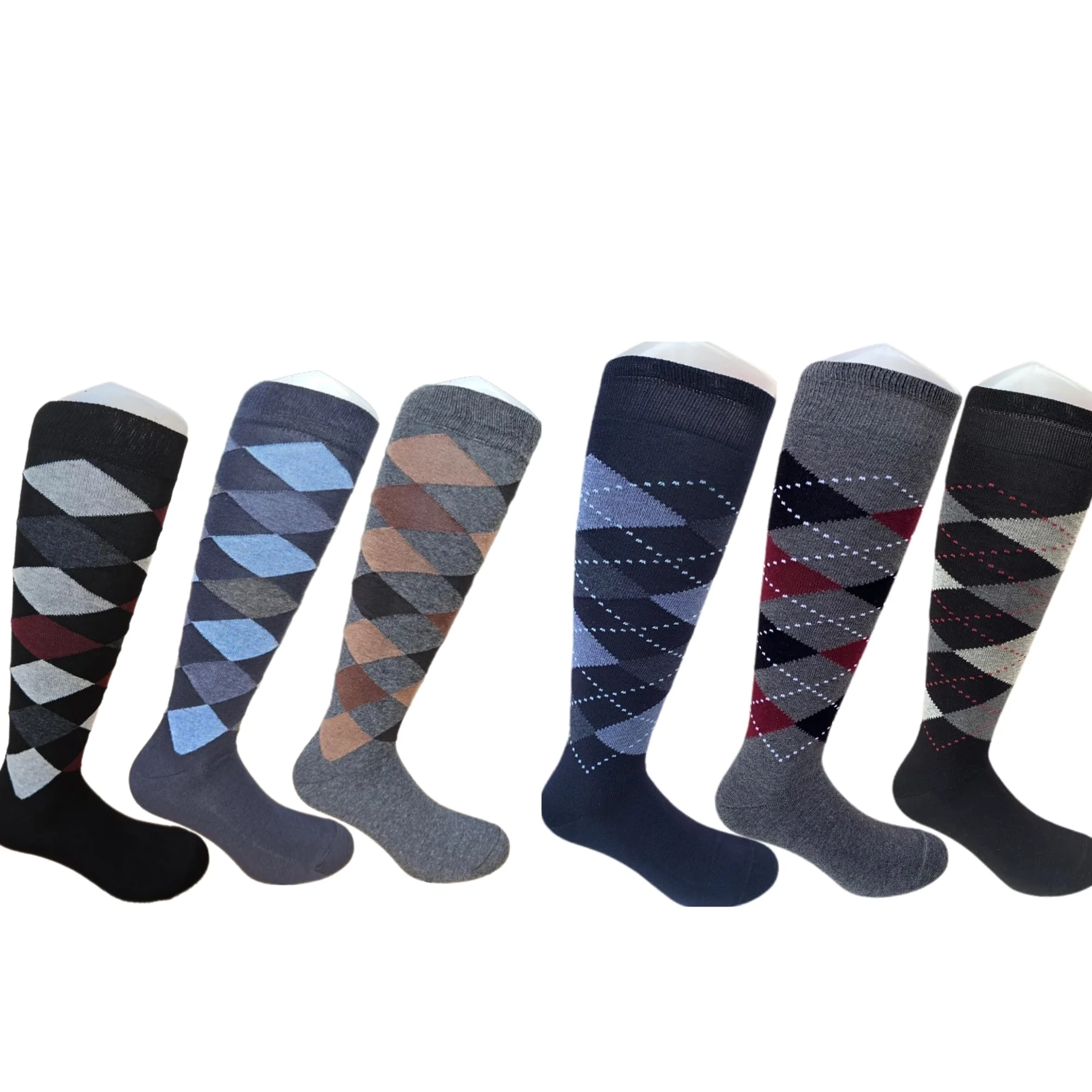 Infinity 12 pares de calcetines largos para hombre con lunares de fantasía de algodón cálido 100% suave de calidad elástica, 6Rombos A 6Rombos B, 41-46