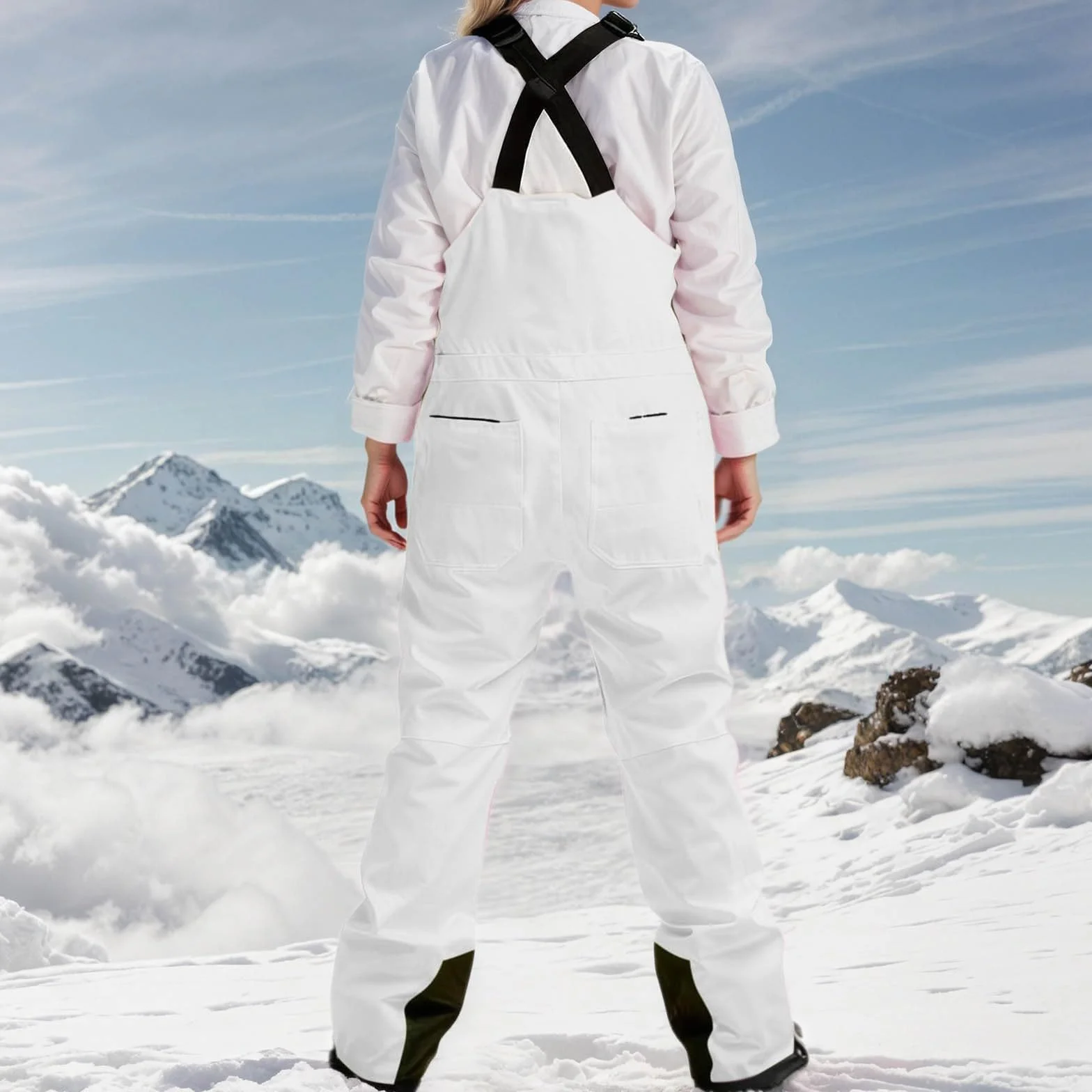 Pantalones de esquí para mujer impermeables térmicos con peto ajustable resistentes al viento snowboard