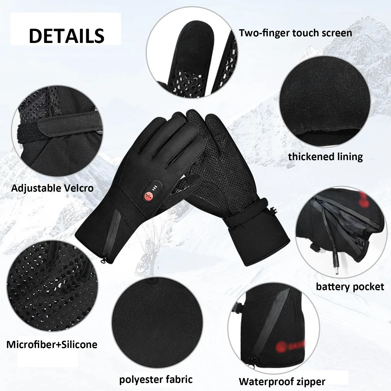 Guantes calefactables con batería eléctrica para Hombres y Mujeres, Guantes Calentadores de Manos alimentados por batería para Interiores y Exteriores para Escalada, Senderismo y Ciclismo