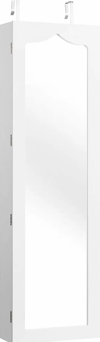 GIANTEX Armario de Joyas con Espejo de Cuerpo Entero, Armario Joyero con Cerradura y 5 LED, Montado en la Pared o en la Puerta, 36,5x11,5x120cm, para Pendientes, Anillos, Collares y Pulseras, Blanco
