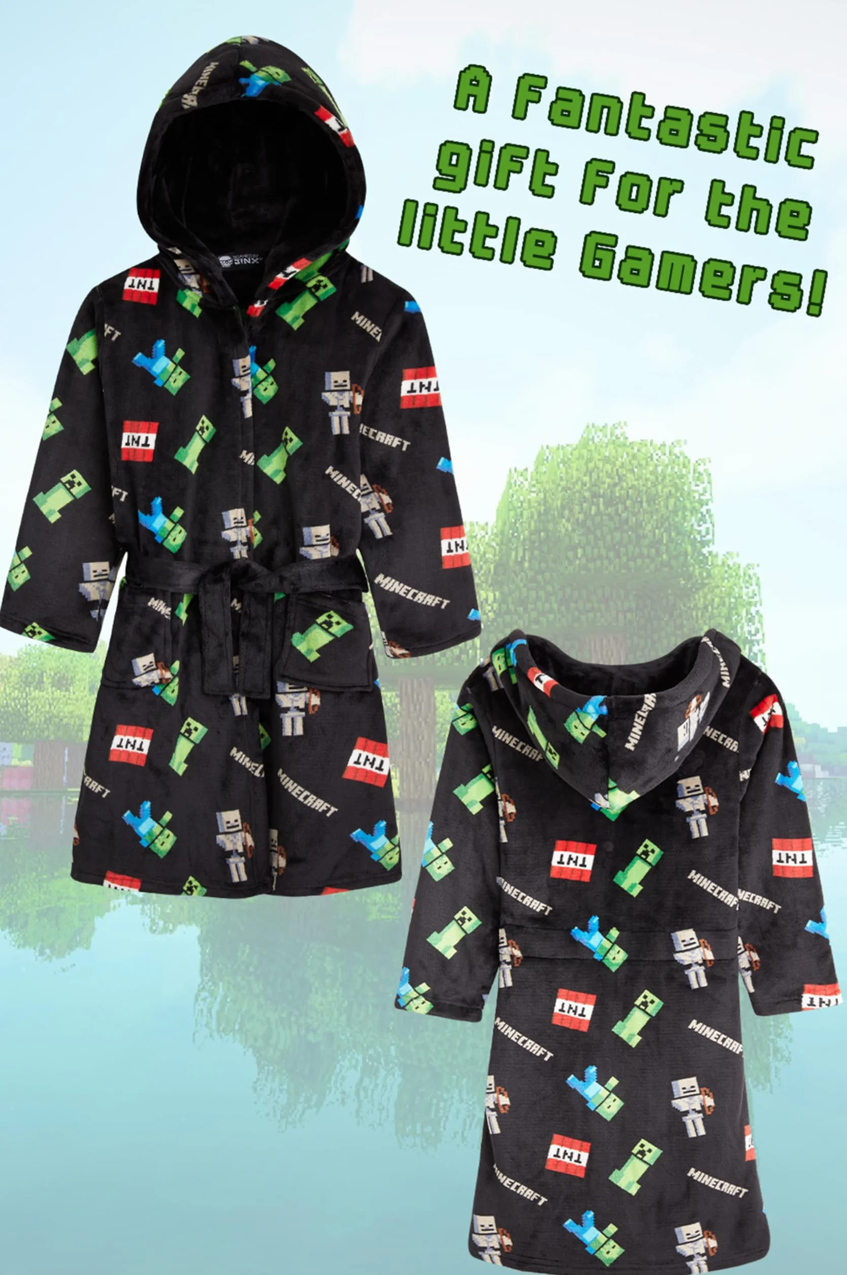 Minecraft Albornoz Niños Creeper Bata Adolescente Felpa Suave Capucha Cinturón Bolsillos Ropa Dormir Regalos