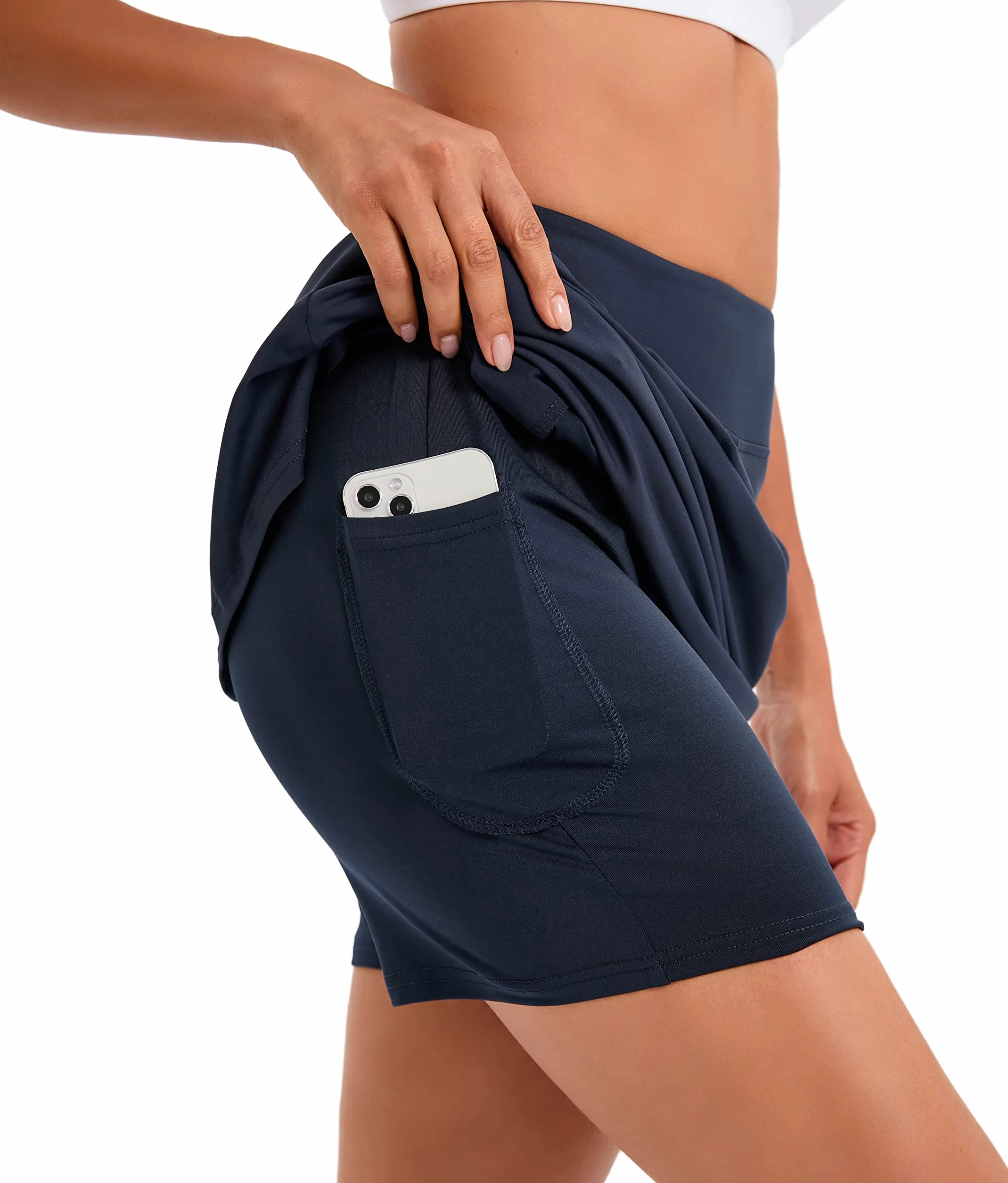 Jhsnjnr Falda de tenis para mujer, estilo casual, hasta la rodilla, con bolsillos, para entrenamiento, atlética, Azul marino, Medium