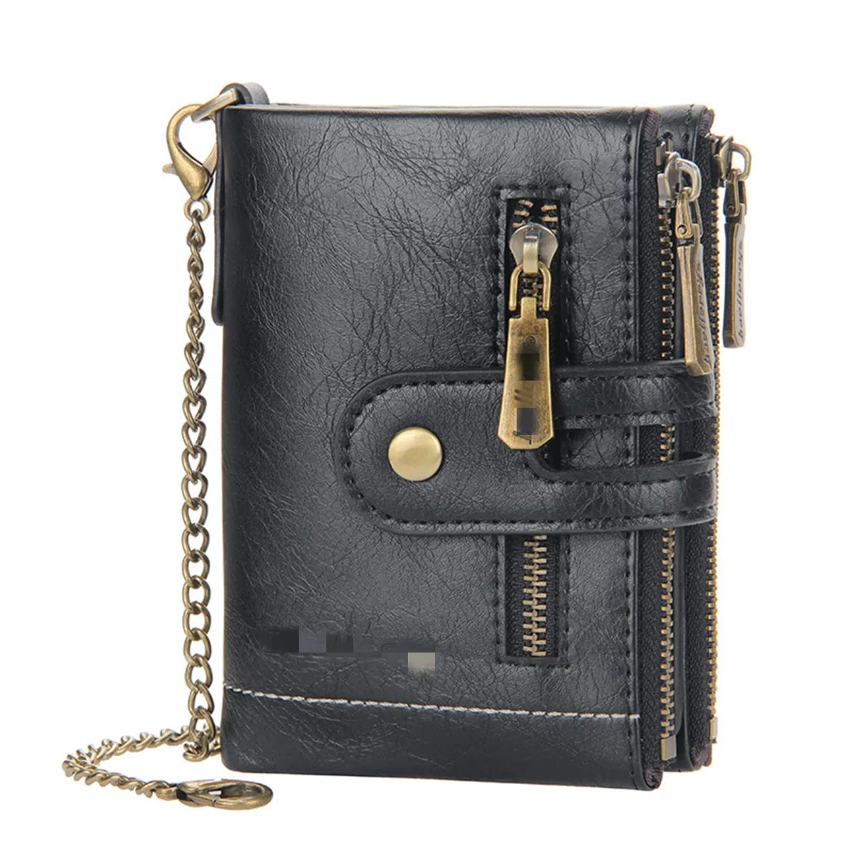 Cartera Cadena Piel Billetera multitarjeta for Hombre Vintage con Doble Cremallera Zero Wallet para Hombres(Schwarz)