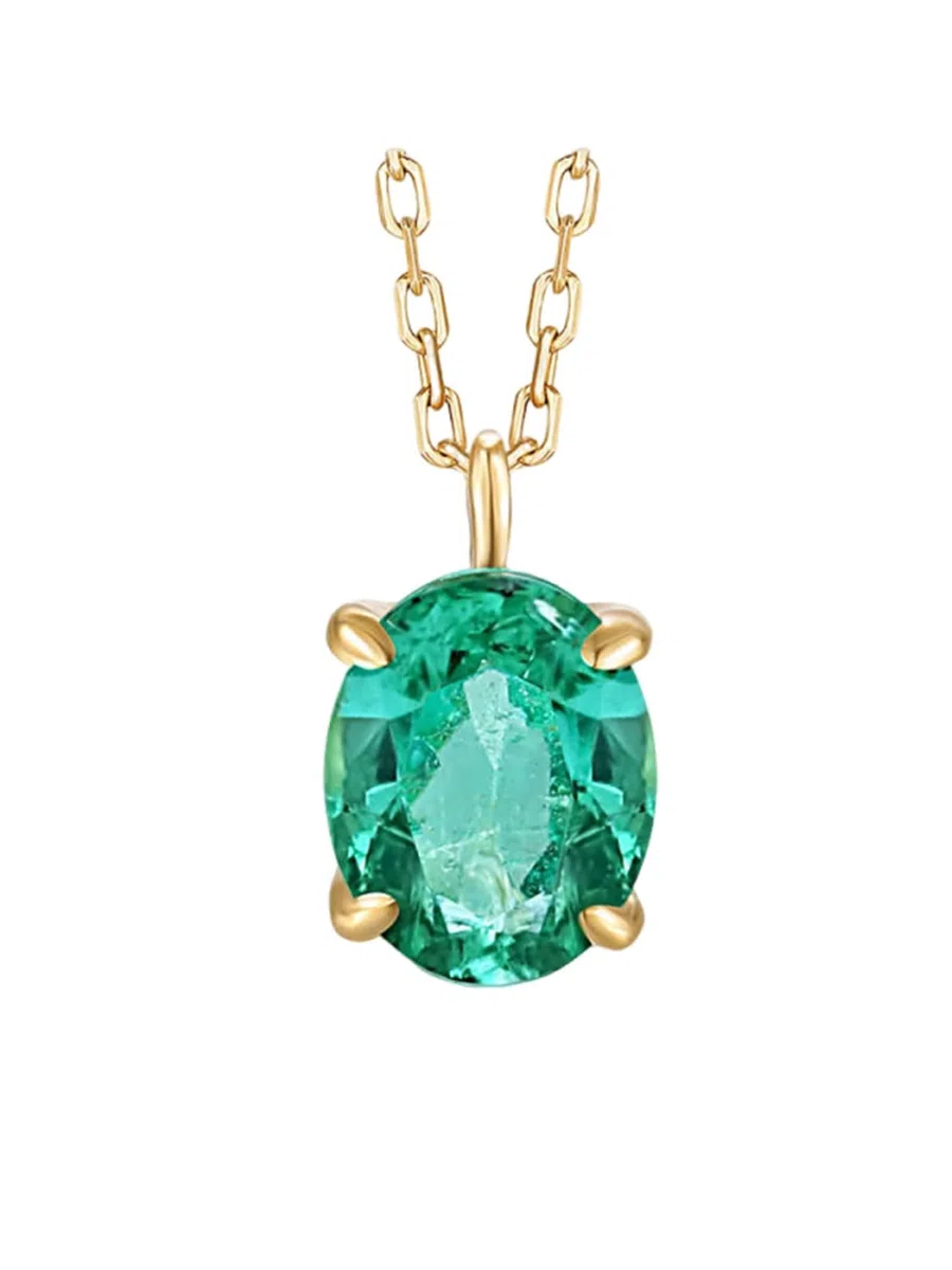 Collar de oro amarillo, collar largo para mujer, esmeralda verde, cadena con colgante de 1 quilate, moda para mamá, esposa, novia