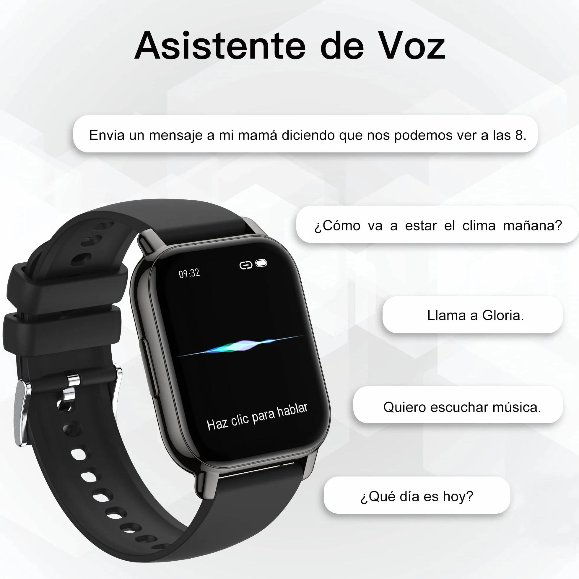 Popglory Reloj Inteligente Hombre con Llamadas y Asistente Voz, 1,85'' Smartwatch 2 Correas, Pulsera Actividad Presión Arterial Ritmo Cardíaco Oxígeno Sanguíneo, para Mujer Hombre Android iOS
