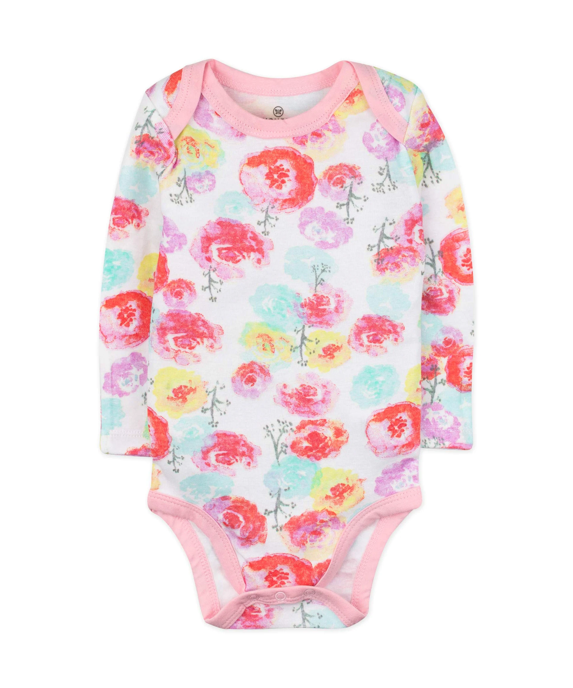 HonestBaby - Bodies de manga larga para bebé niña, 100% algodón orgánico para bebé niña conjunto de camisetas unisex para niños pequeños, flores de rosa 0-3 meses (paquete de 5), flor de