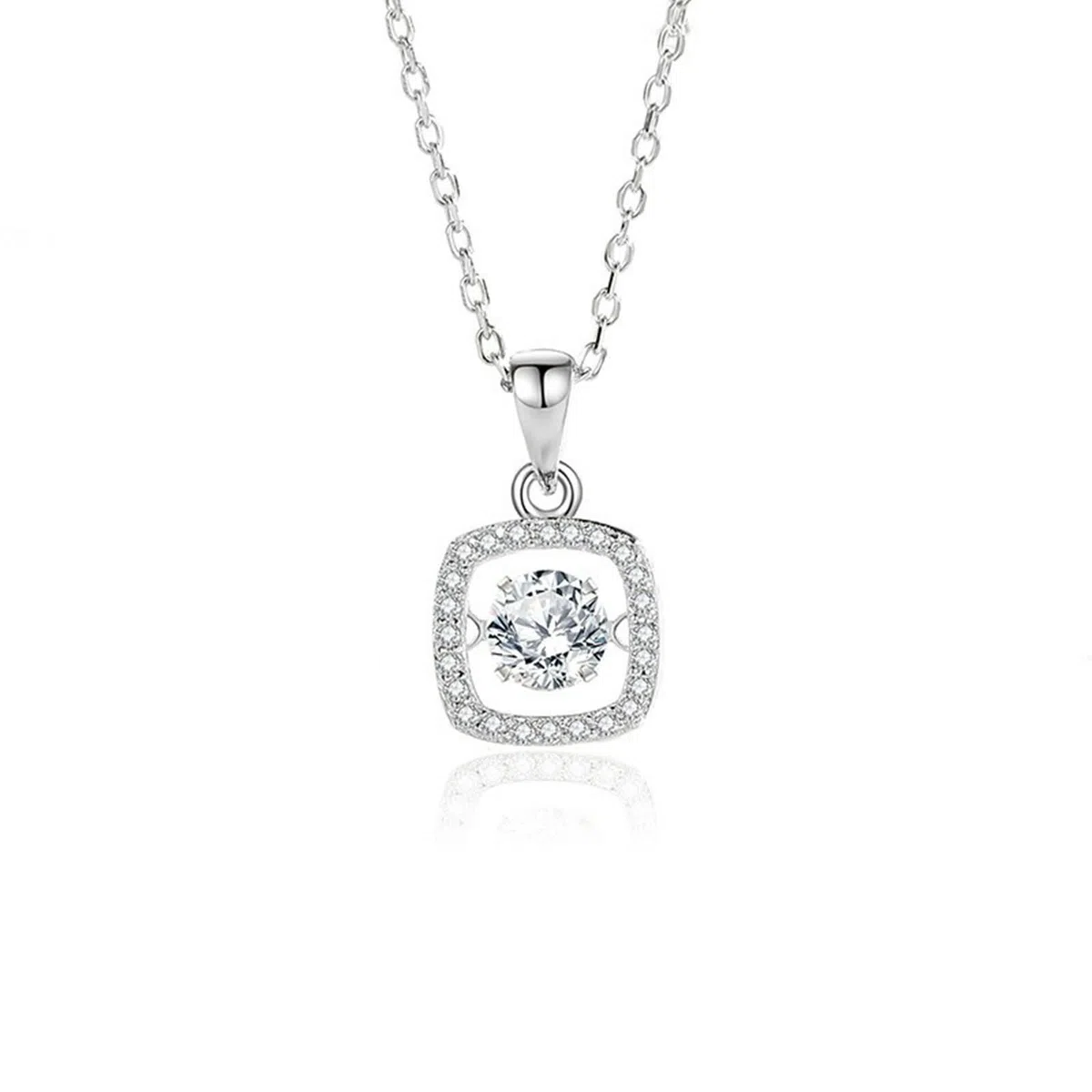 Collares para mujer de oro blanco de 9 K/14 K/18 K, cuadrados huecos y redondos con diamante creado de 0,5 quilates y moissanita, collares con colgante de plata para mujer