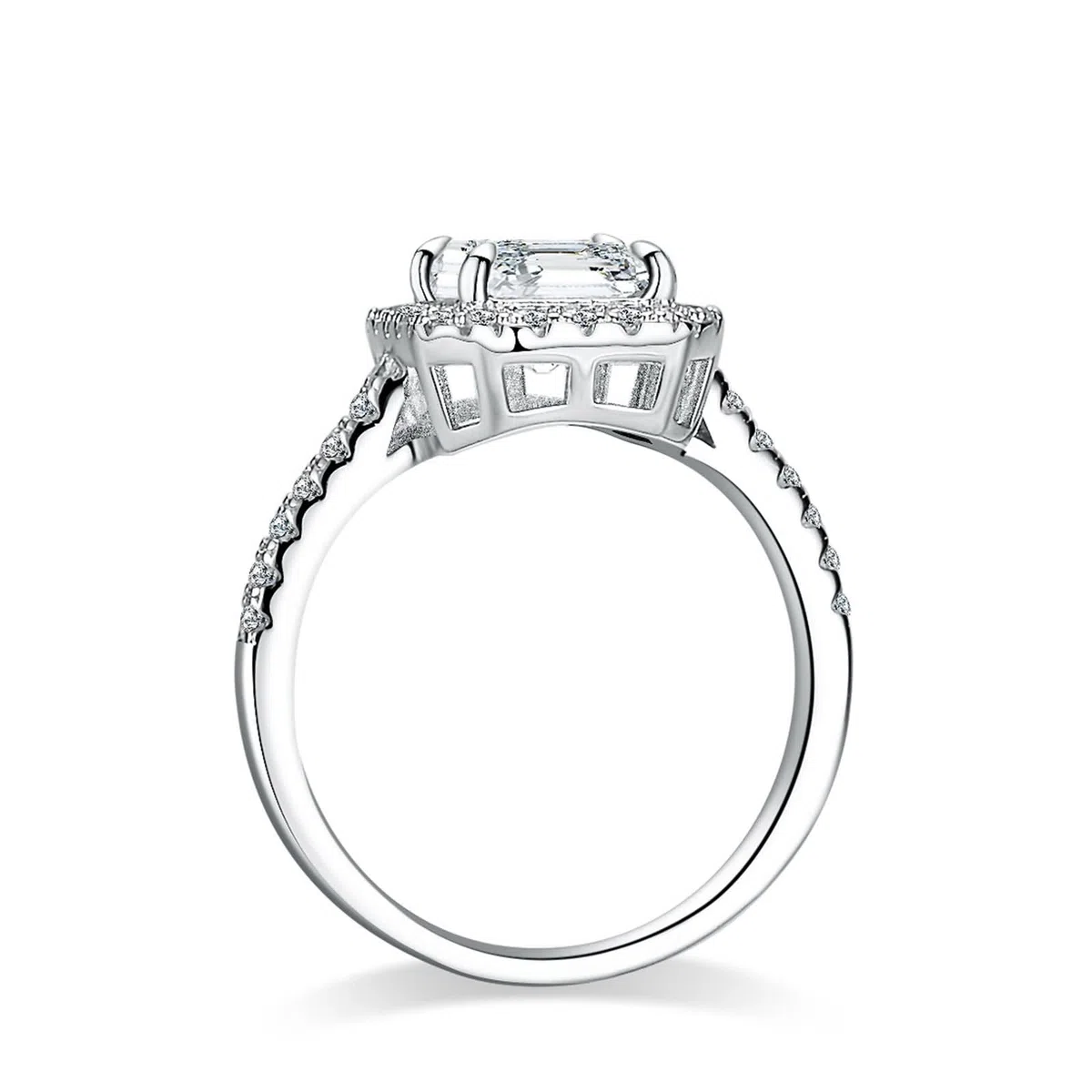 Anillo de oro para mujer, anillo de compromiso, oro blanco, halo con moissanite de 3 quilates, anillo de boda de oro auténtico para mujer