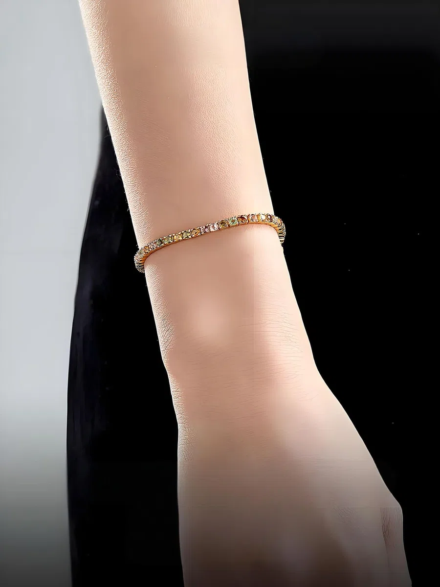 Pulseras de Mujer de Oro Amarillo 9K / 14K / 18K, Redondo con Turmalina Multicolor de 3,3 ct, Cadena Extensible 16 CM + 5 CM, Pulseras de Mujer de Oro Colorido