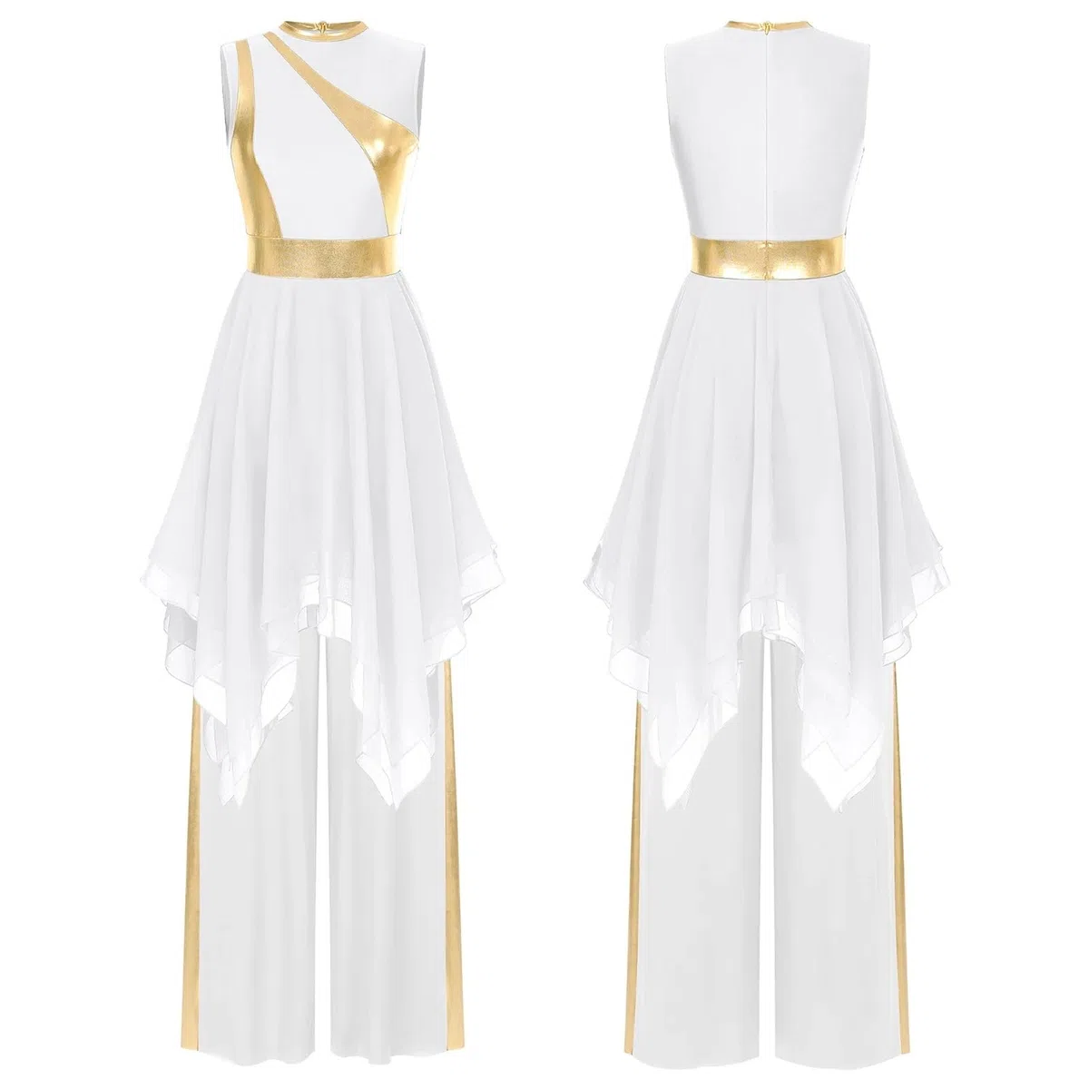 Pantalones De Baile para Mujer Traje de Baile for Mujer, Elegante, clásico, Moderno, contemporáneo, Danza lírica, práctica, Blusa de Malla, Pantalones de Vestir(White,XXL)