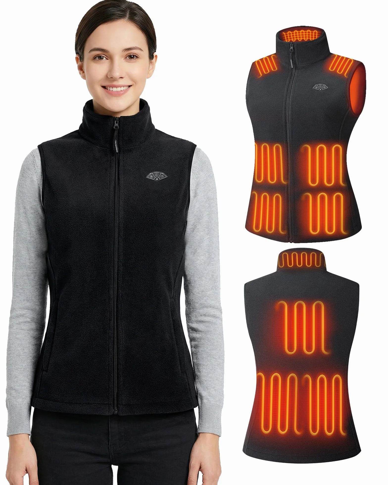 Topdot Polar Chaleco Calefactable Mujer, 7.4V 16000mAh, 10 Zonas Calentamiento, 3 Temperaturas, Forro Lana