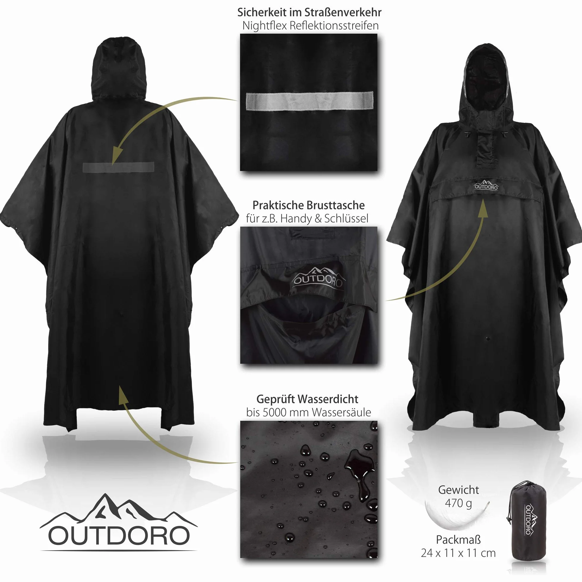 Outdoro RP-10-SW, Poncho de lluvia capa de lluvia chaqueta de lluvia Hombre, 155-195