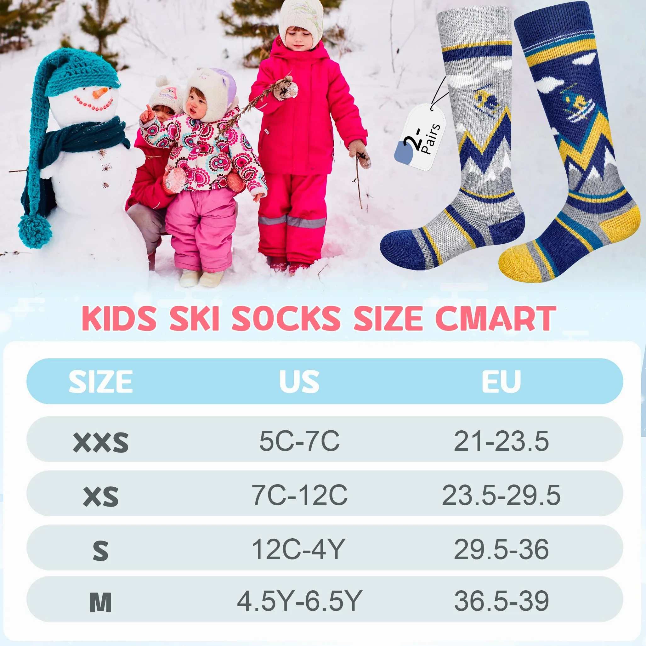 unenow Calcetines térmicos de lana merino para niños, 2 pares de calcetines térmicos de invierno para snowboard para niños y niñas