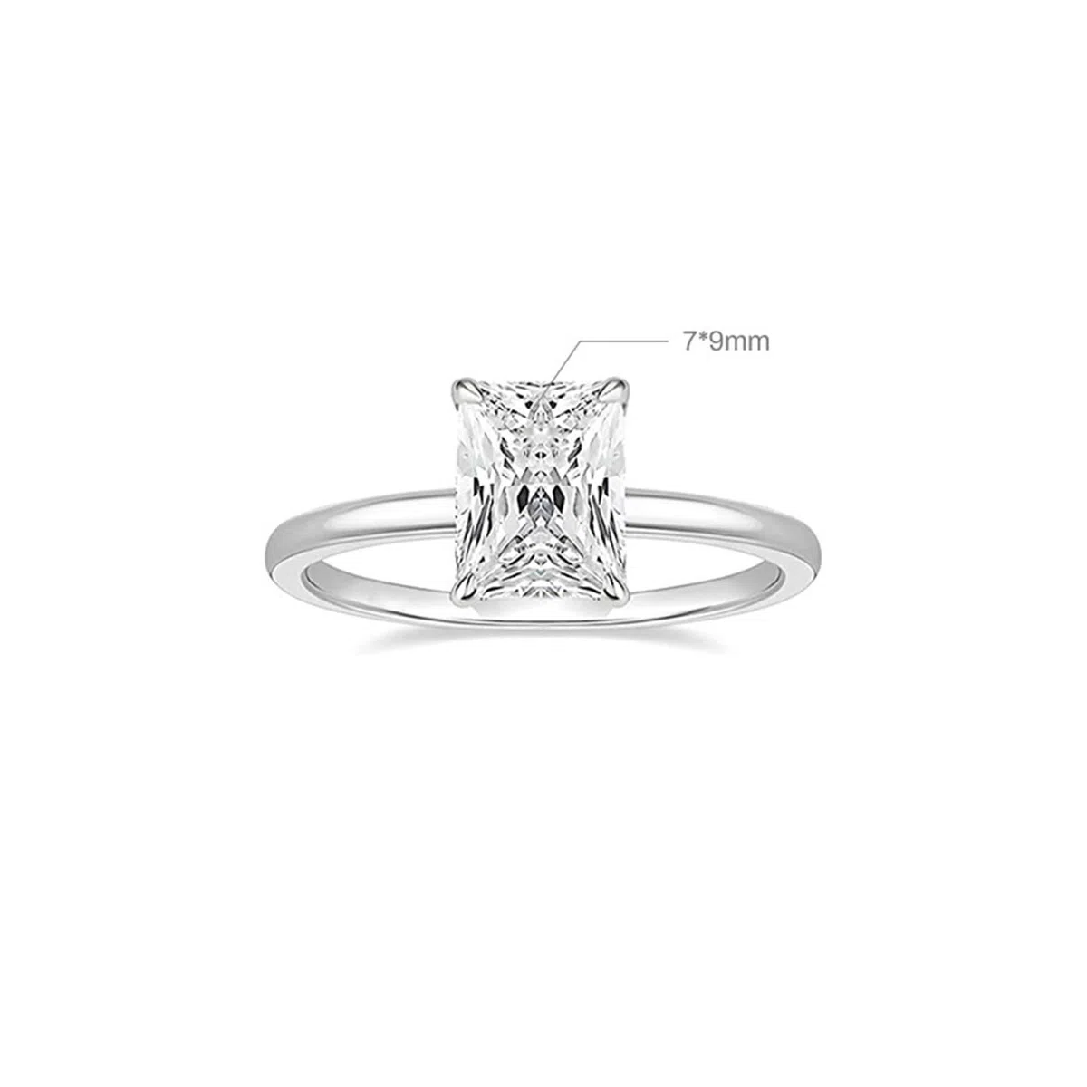 Anillos para mujer para dedo medio, alianzas de oro blanco, solitario elegante, con corte rectangular moissanite