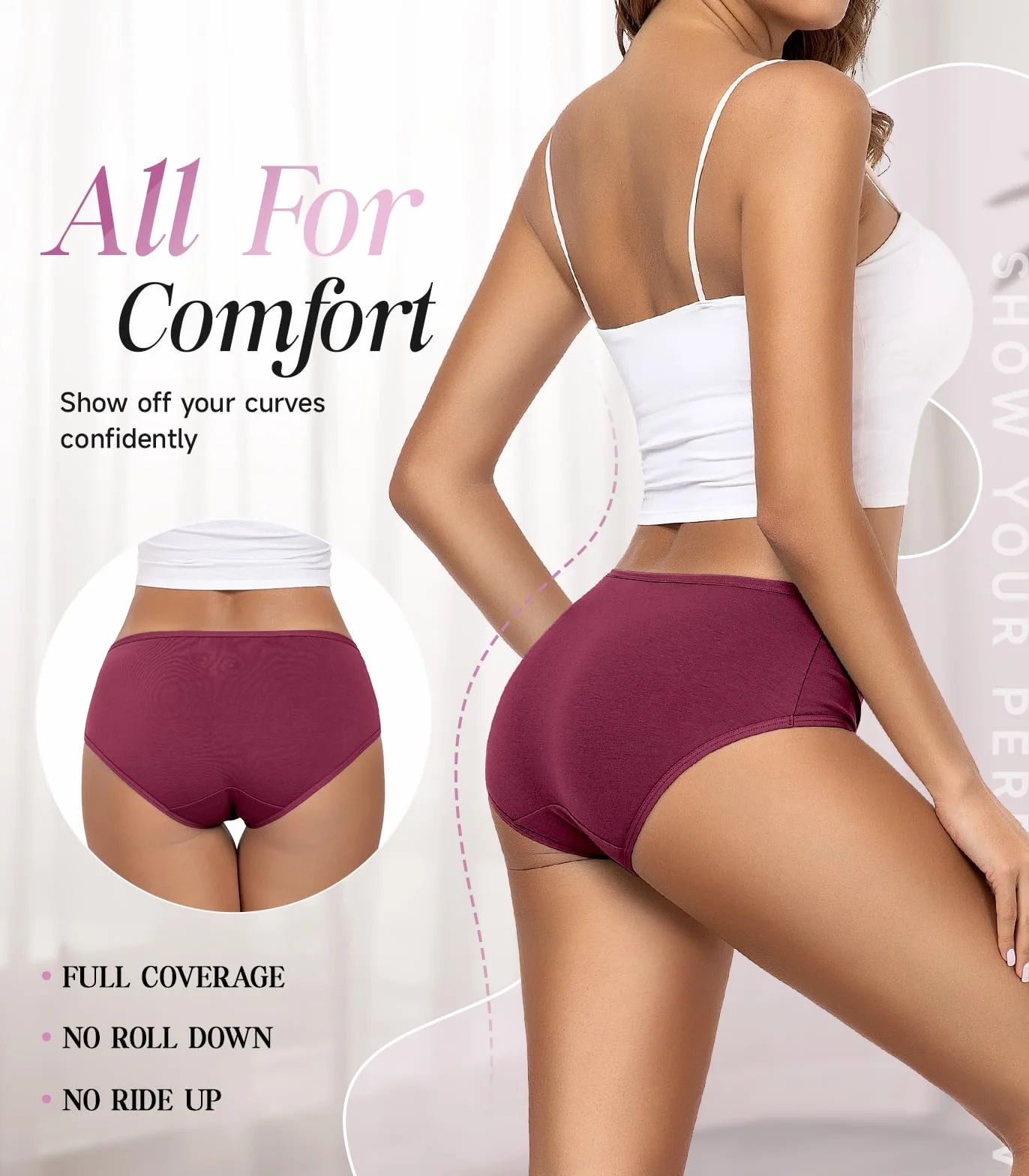 TANSTC Bragas Mujer Algodón Pack 6 Hipsters Talla Baja Transpirables Elásticas XS 4XL