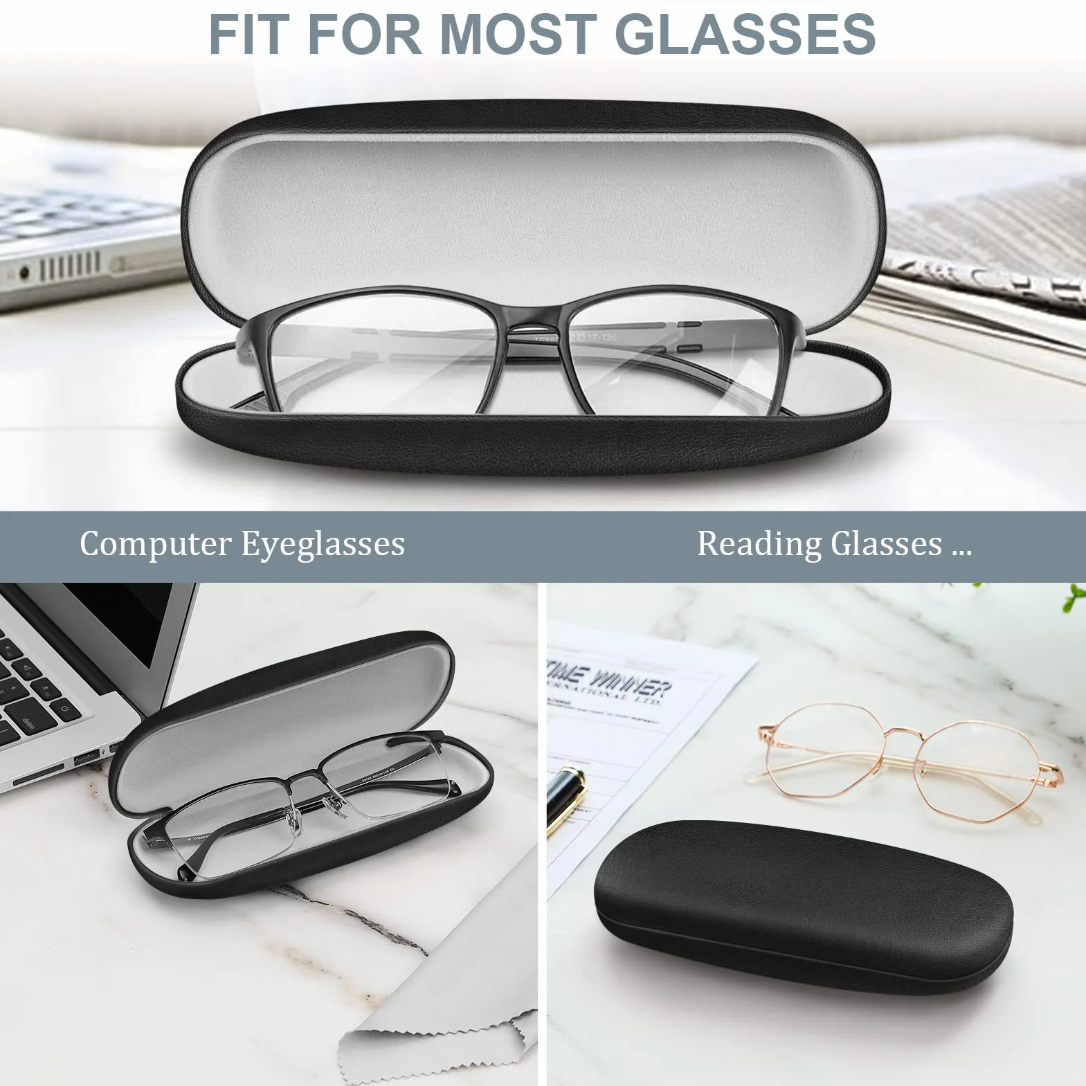 FINTIE Funda Gafas Rígida de Cuero y Sintético Estuche con Pañuelo Limpia Gafas