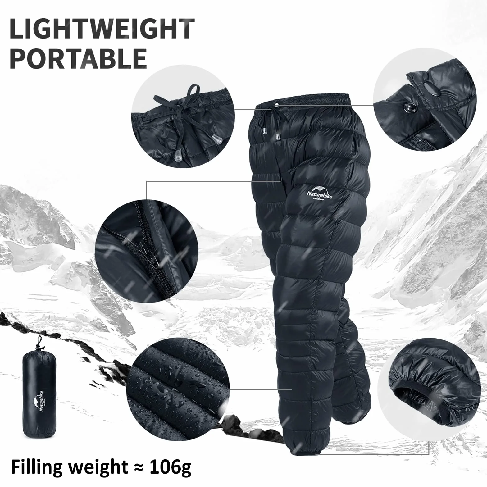 Naturehike Pantalones de plumón de Ganso Pantalones Térmicos Mujer Hombre Pantalones de Esquí Pantalones de Nieve Pantalones de Invierno Cálidos Impermeables