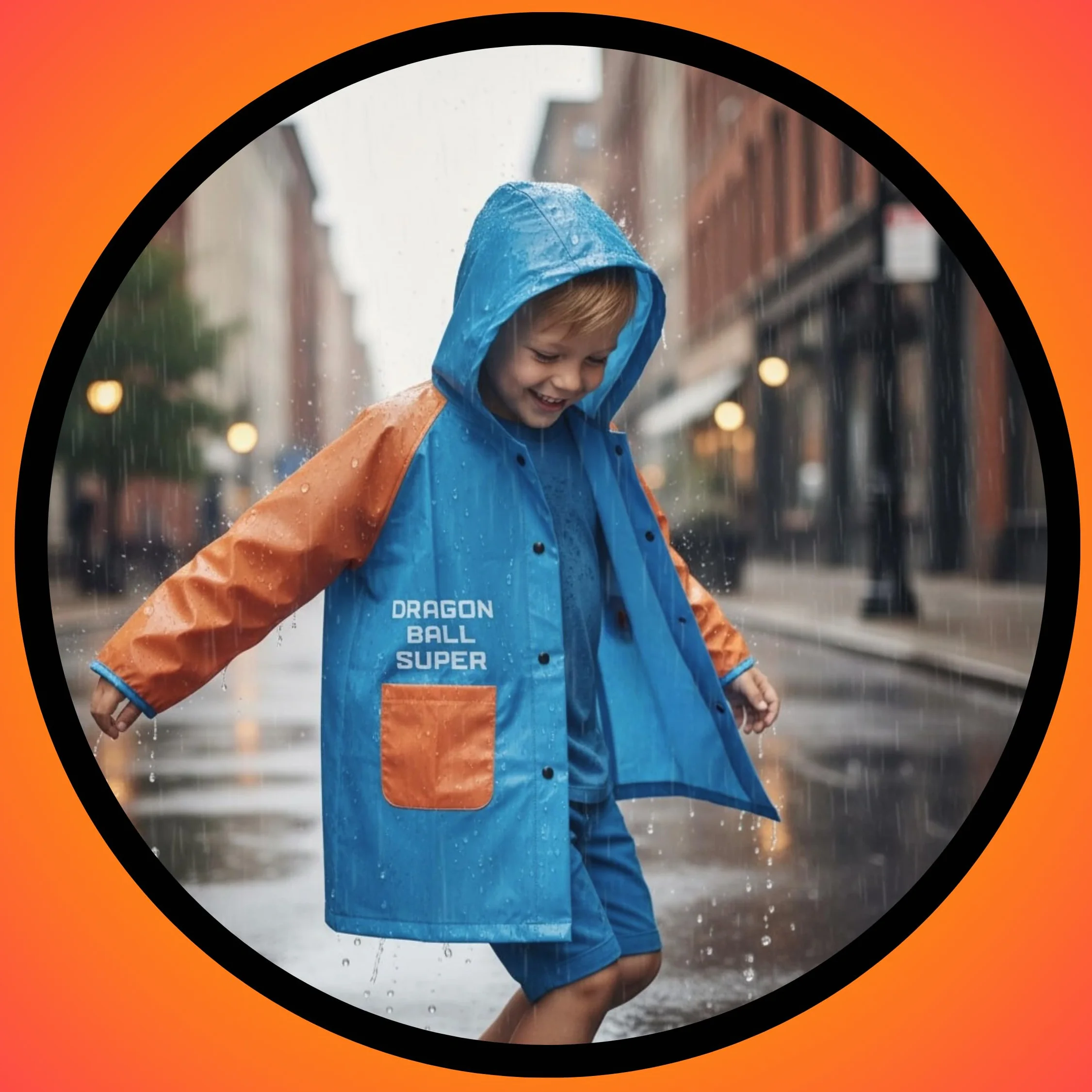 Dragon Ball Z Chubasquero Impermeable para Niños, Chaqueta Lluvia con Capucha, Tallas 4-8 Años
