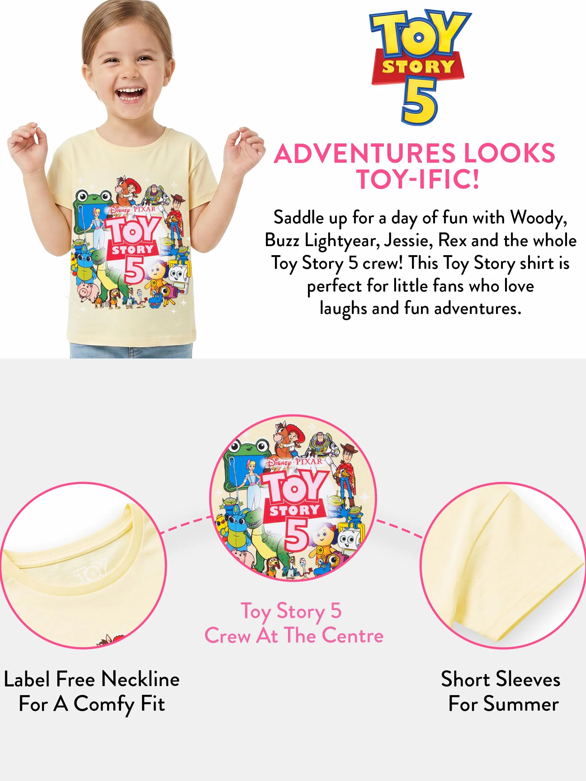 Disney Toy Story Camiseta Niña, Jessie, Woody, Buzz Lightyear y Bullseye Top Niña, Manga Corta Ropa Niños