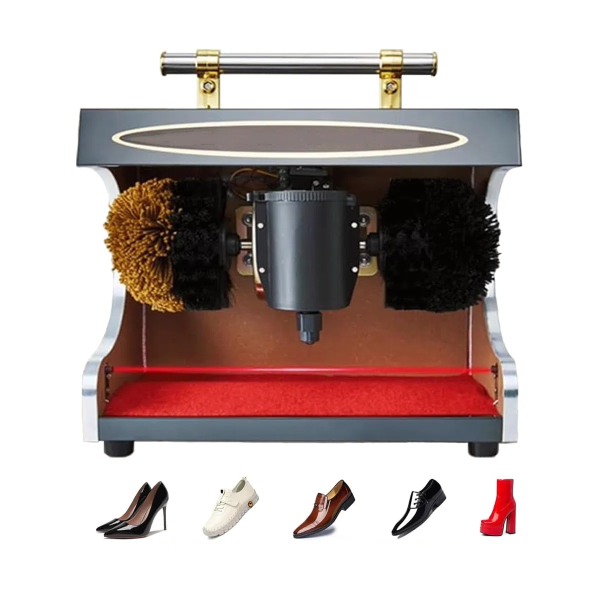 Máquina automática de pulir zapatos con función de inducción y cepillos suaves para uso familiar, hotel, banco, brillo profesional de zapatos en diseño compacto