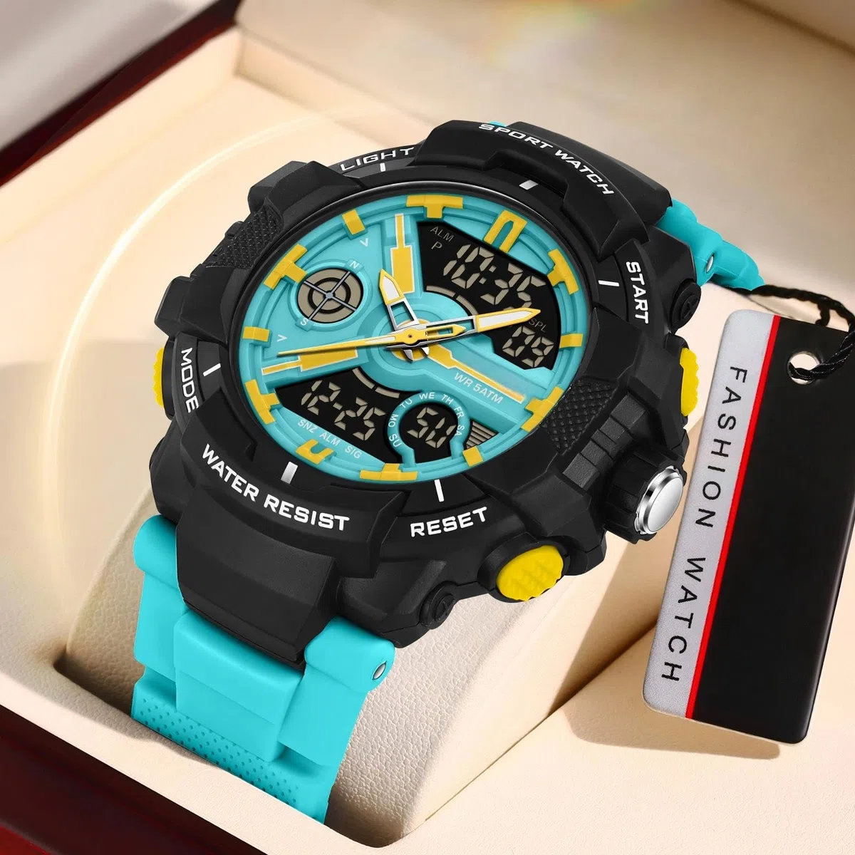 Relojes coloridos para hombre, para deportes al aire libre, resistente al agua, con alarma LED, fecha, doble dial y cronómetro