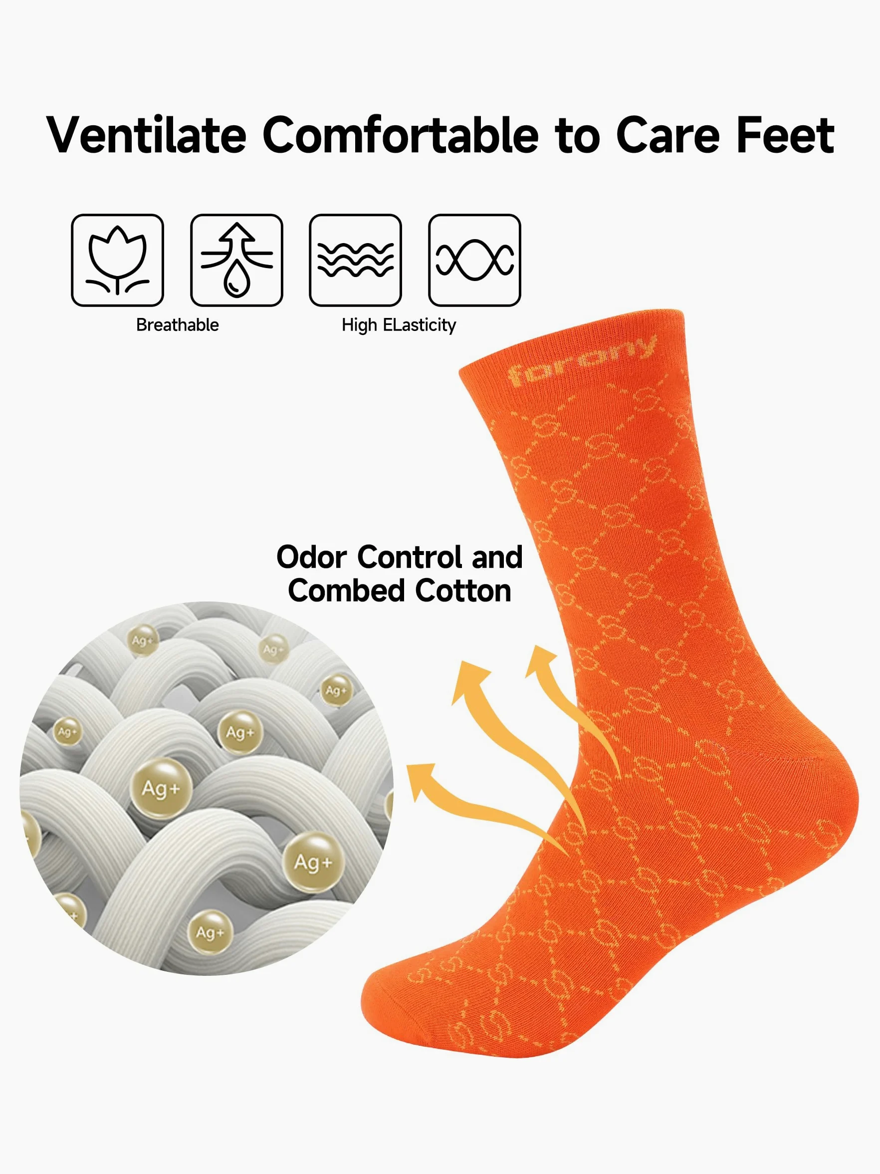 Forony Calcetines de vestir para hombre, algodón peinado, antiolor, secado rápido, humedad Wikcing, talla 8-13