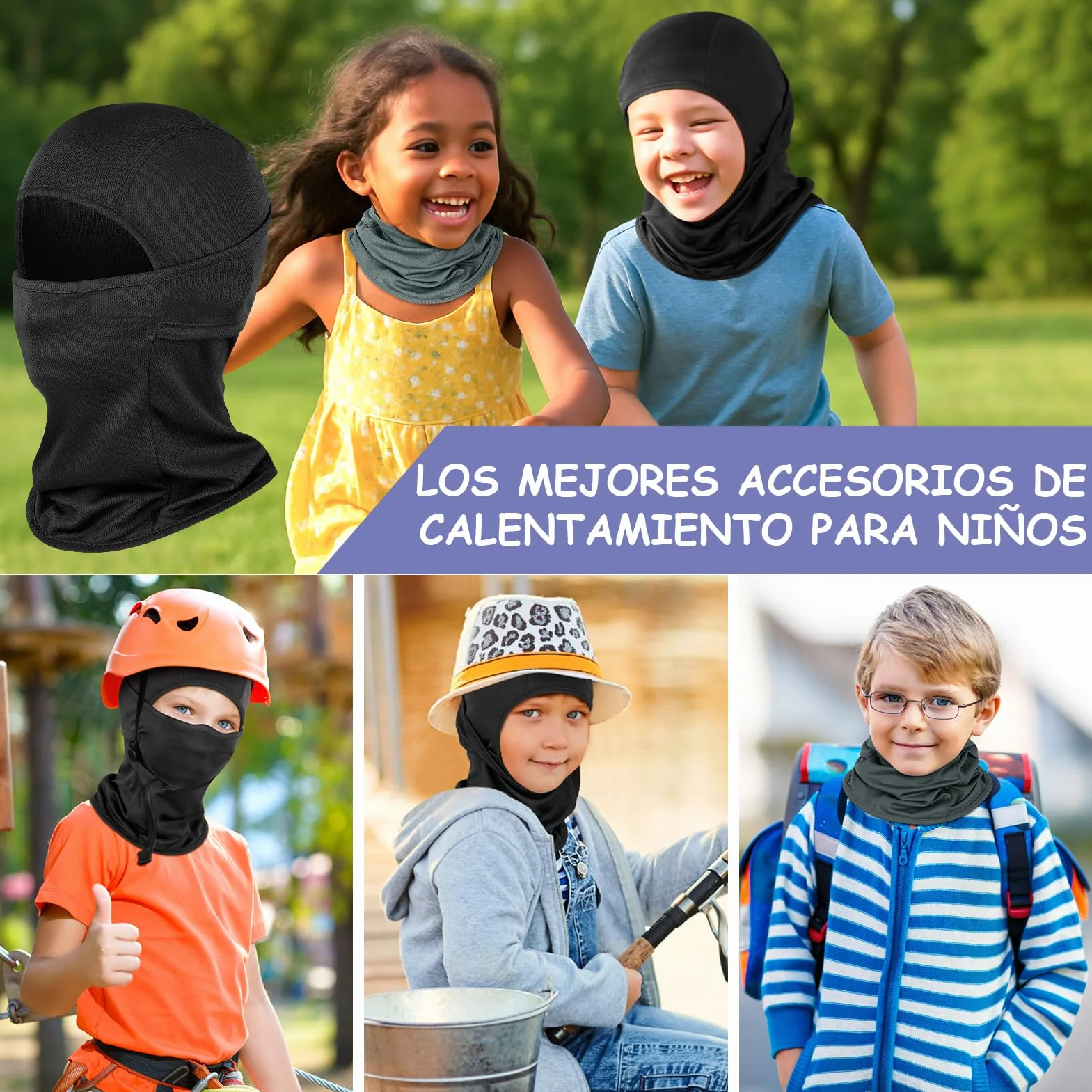 Kiiwah Pasamontañas Niños Multifuncional Máscara de Ciclismo Transpirable Gorro con Calentador de Cuello
