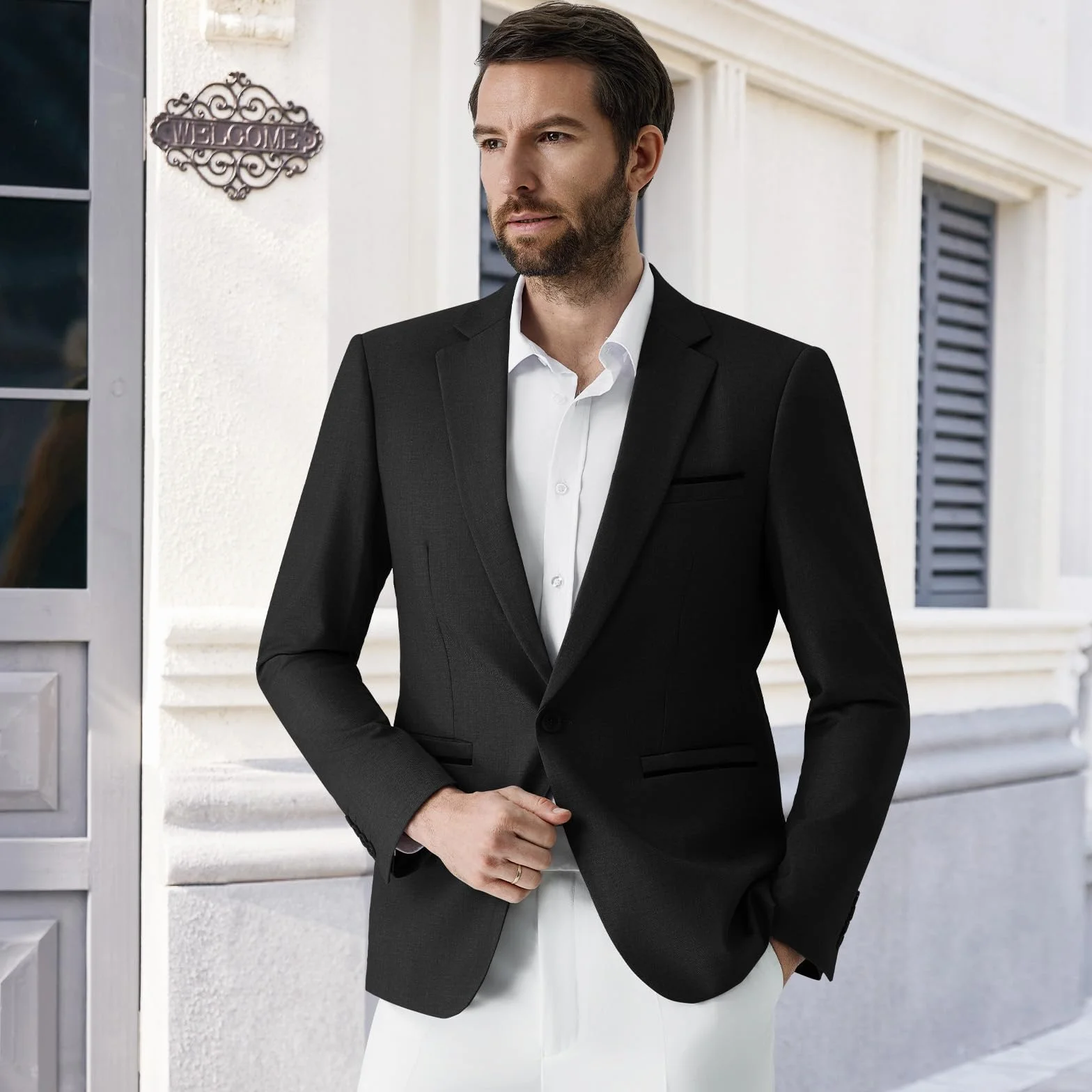 Blazer dla Mężczyzn Slim Fit 1 Guzik Elegancki Garniturowy